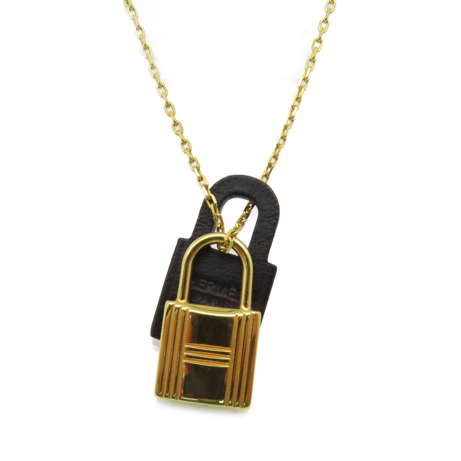 HERMES 金屬/Swift皮革O' Kelly Necklace項鍊金色/黑色