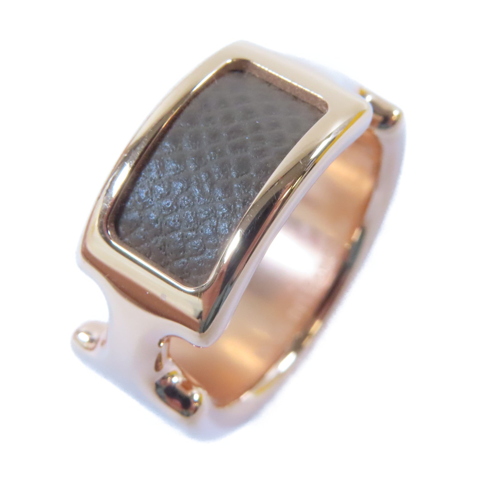 HERMES 金屬/皮革Olympe Ring M戒指金色/大象灰色US#6.5