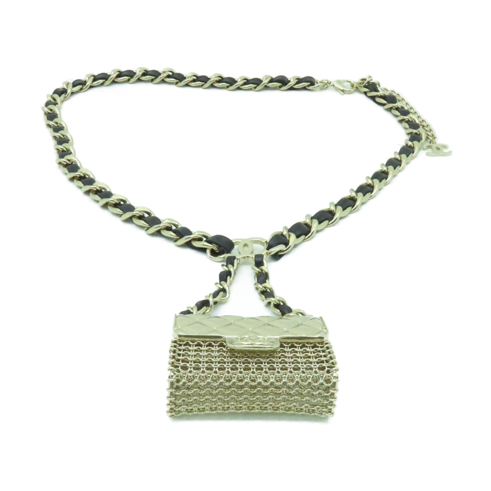 CHANEL 金屬/皮革Belt金扣皮帶黒色/金色
