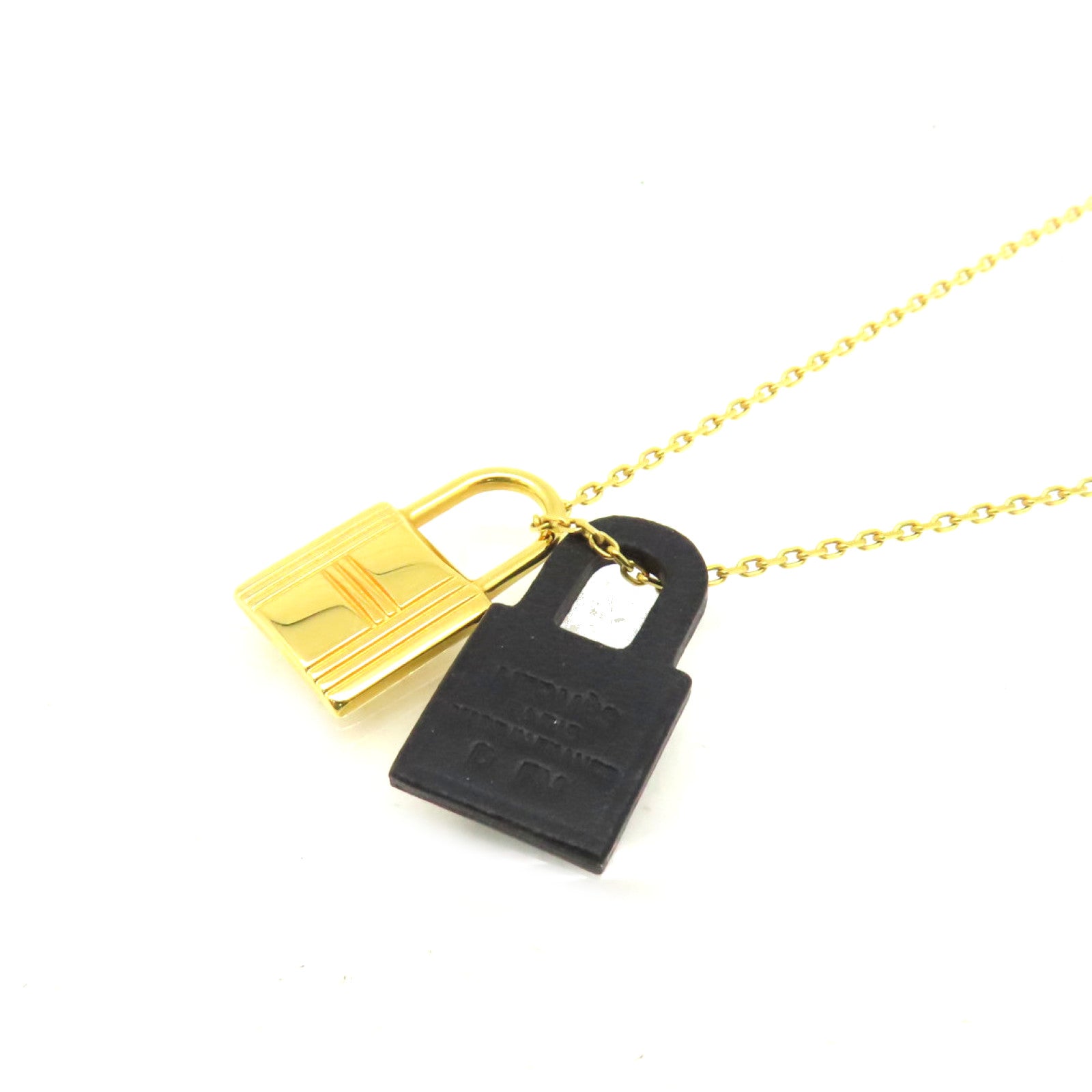 HERMES 金屬/Swift皮革O' Kelly Necklace項鍊金色/黑色