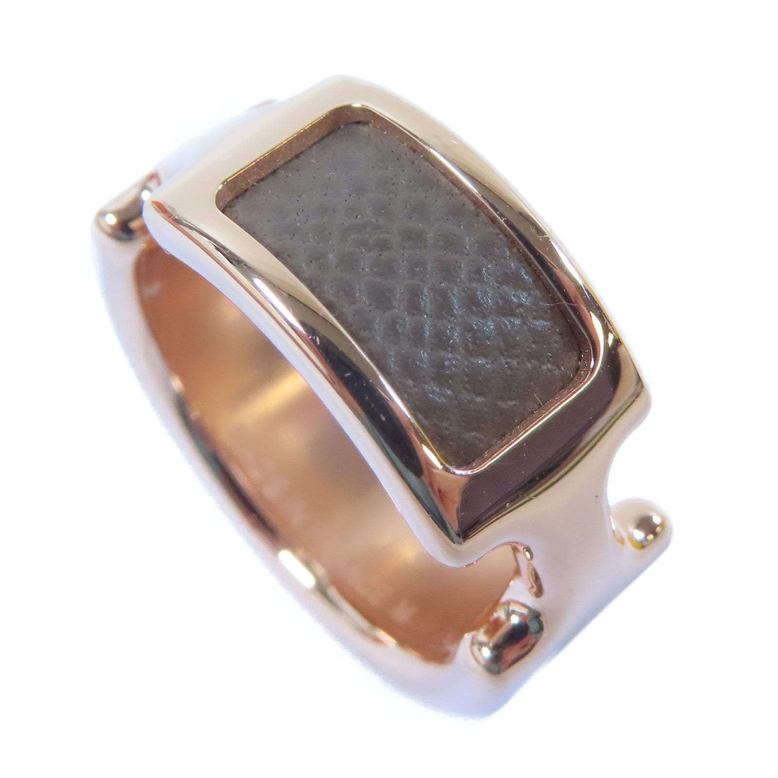 HERMES 金屬/皮革Olympe Ring M戒指金色/大象灰色US#6.5