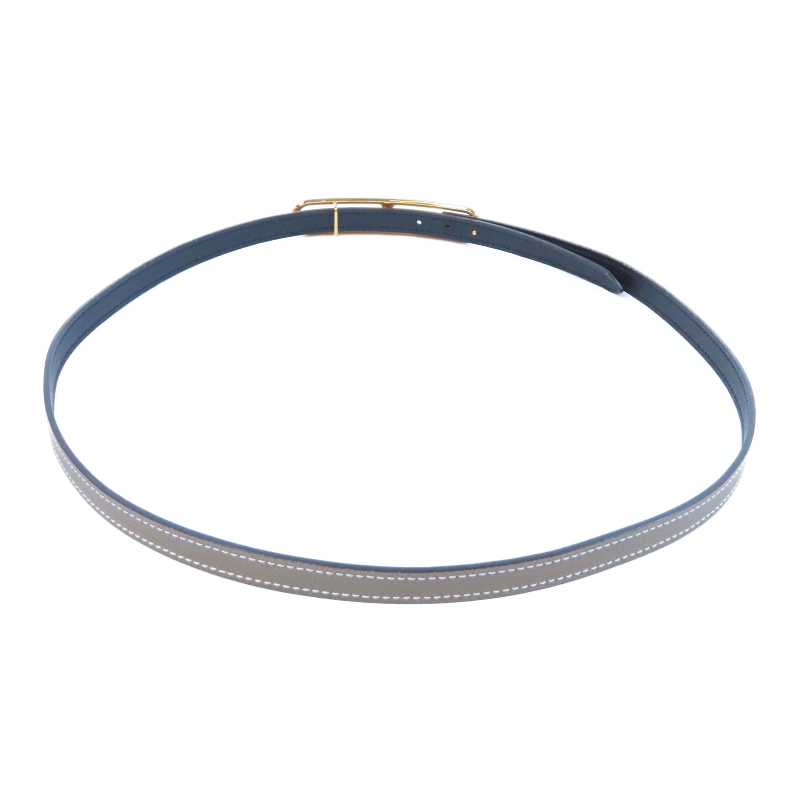 HERMES Epsom皮革Roulis Belt金扣皮帶Etoupe大象灰色