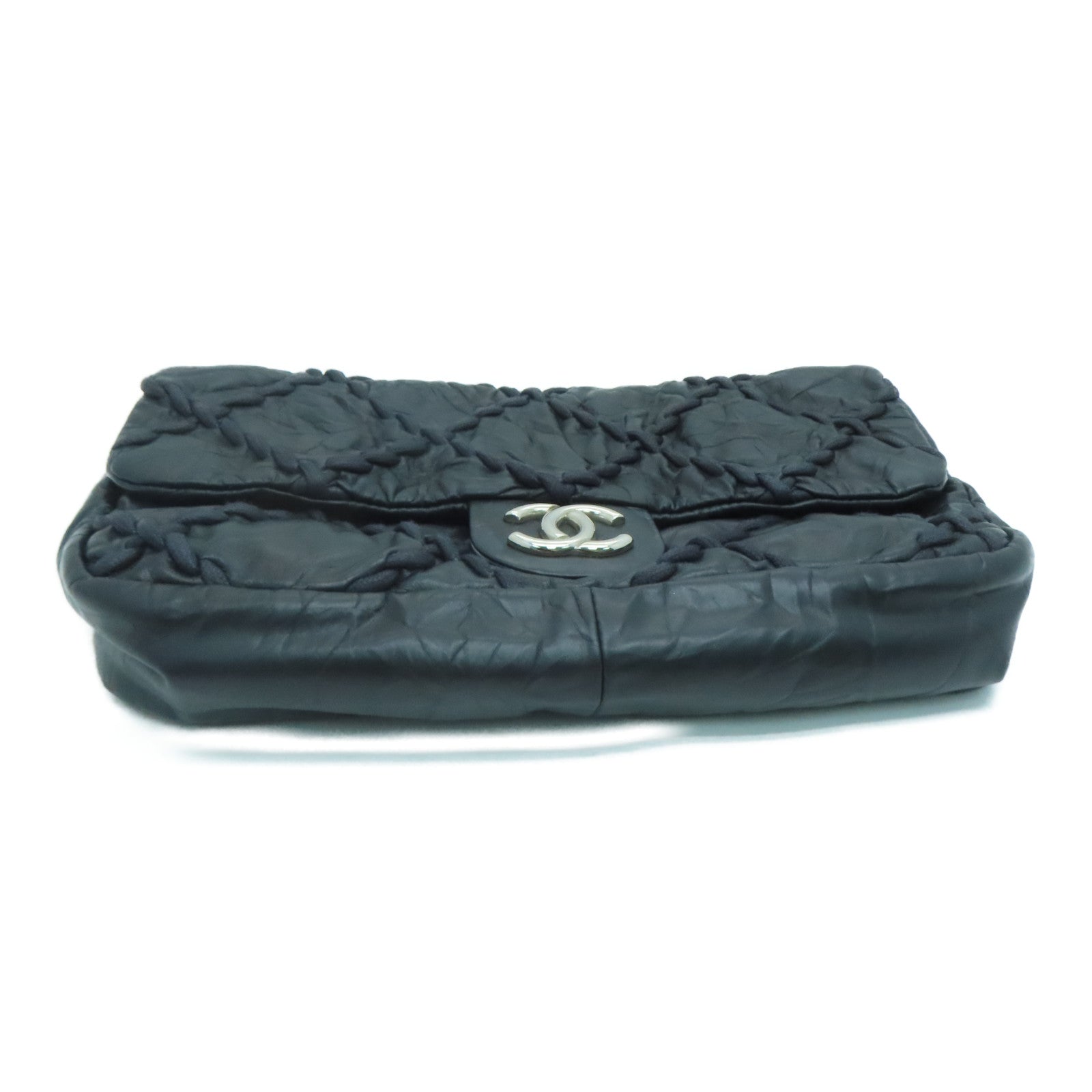 CHANEL 菱格牛皮皮革Chain Shoulder Bag銀扣肩背袋黑色
