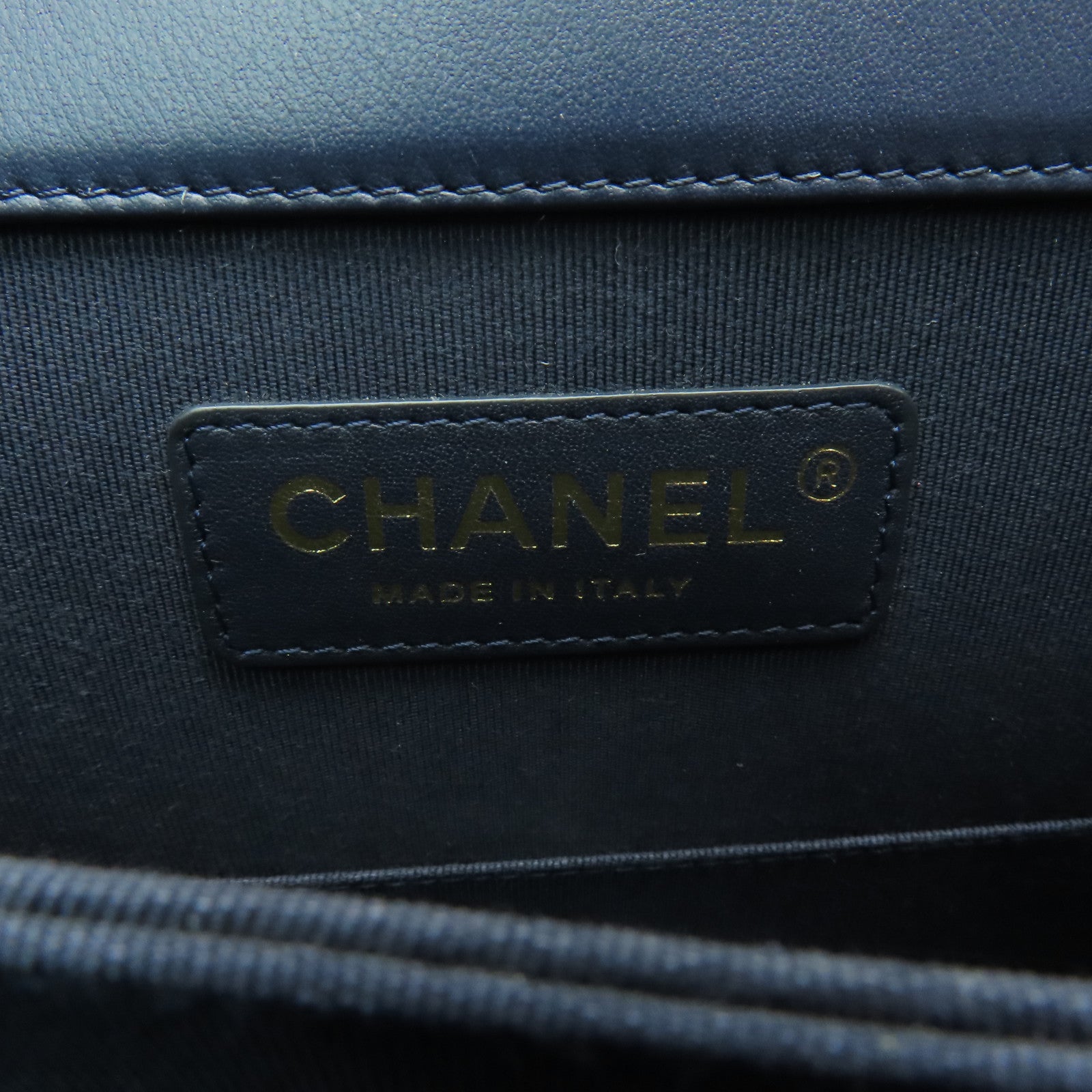 CHANEL 菱格羊皮皮革Chain Shoulder Bag金扣鏈帶肩背袋深藍色