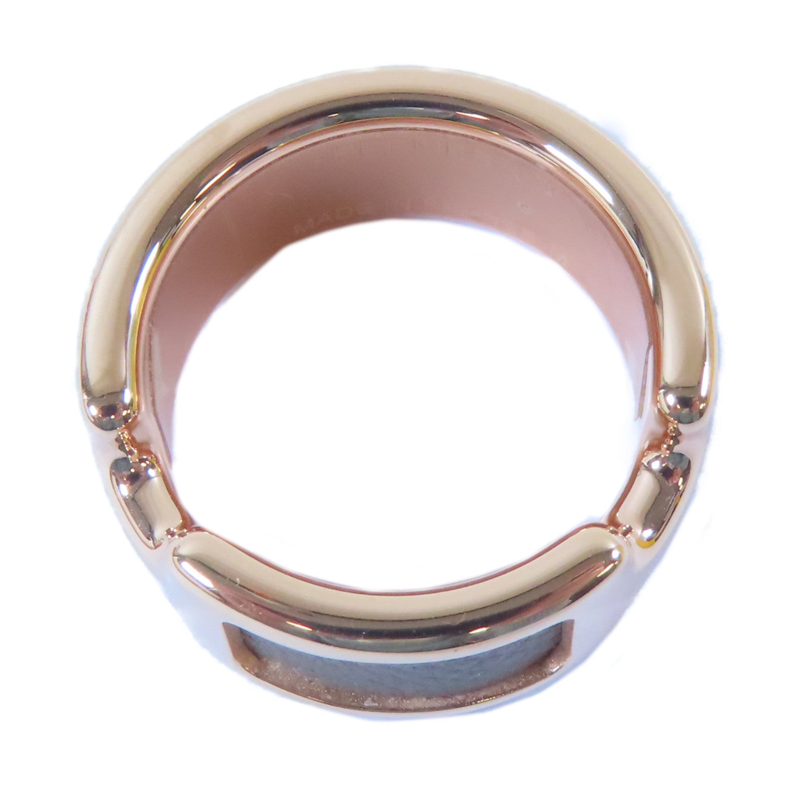 HERMES 金屬/皮革Olympe Ring M戒指金色/大象灰色US#6.5