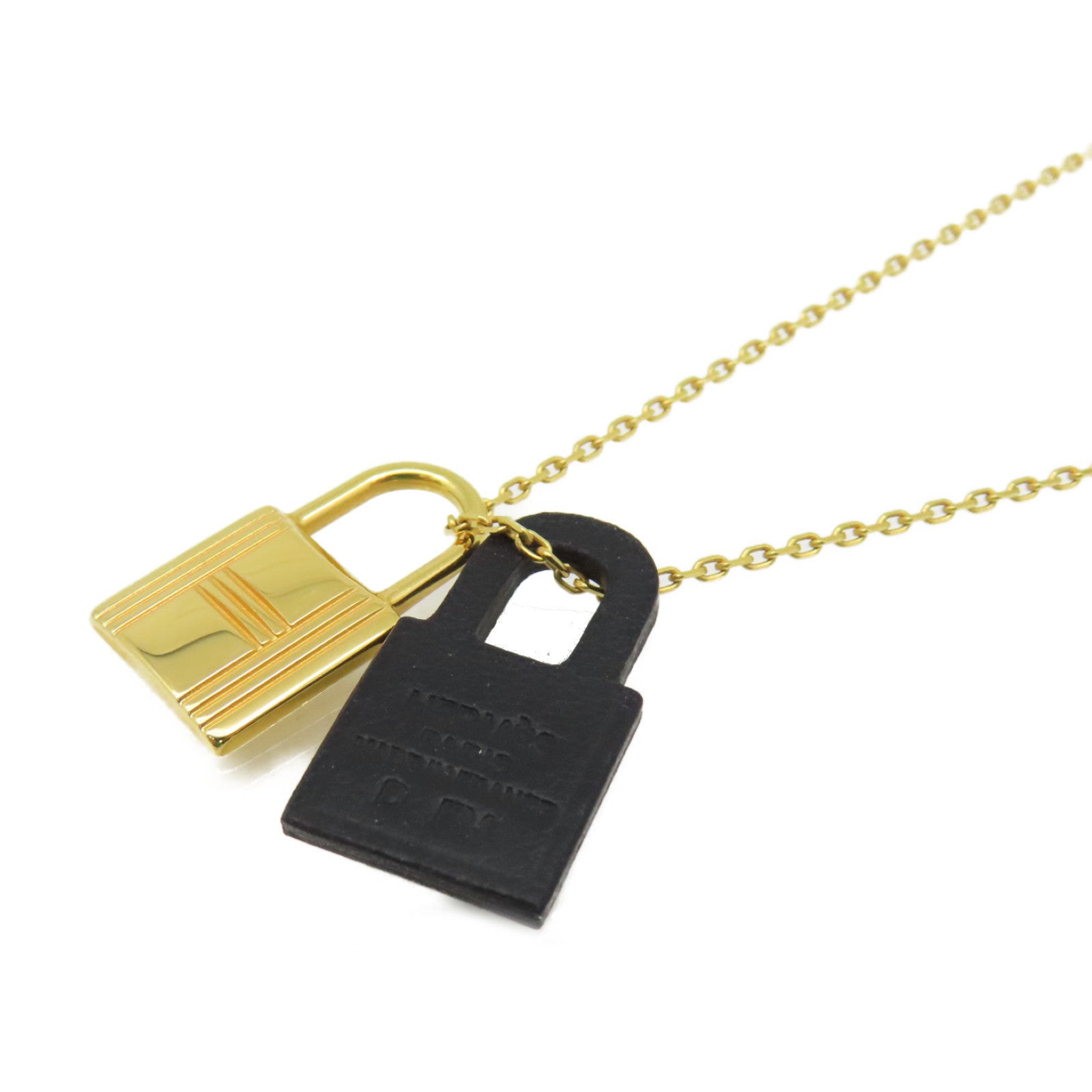 HERMES 金屬/Swift皮革O' Kelly Necklace項鍊金色/黑色