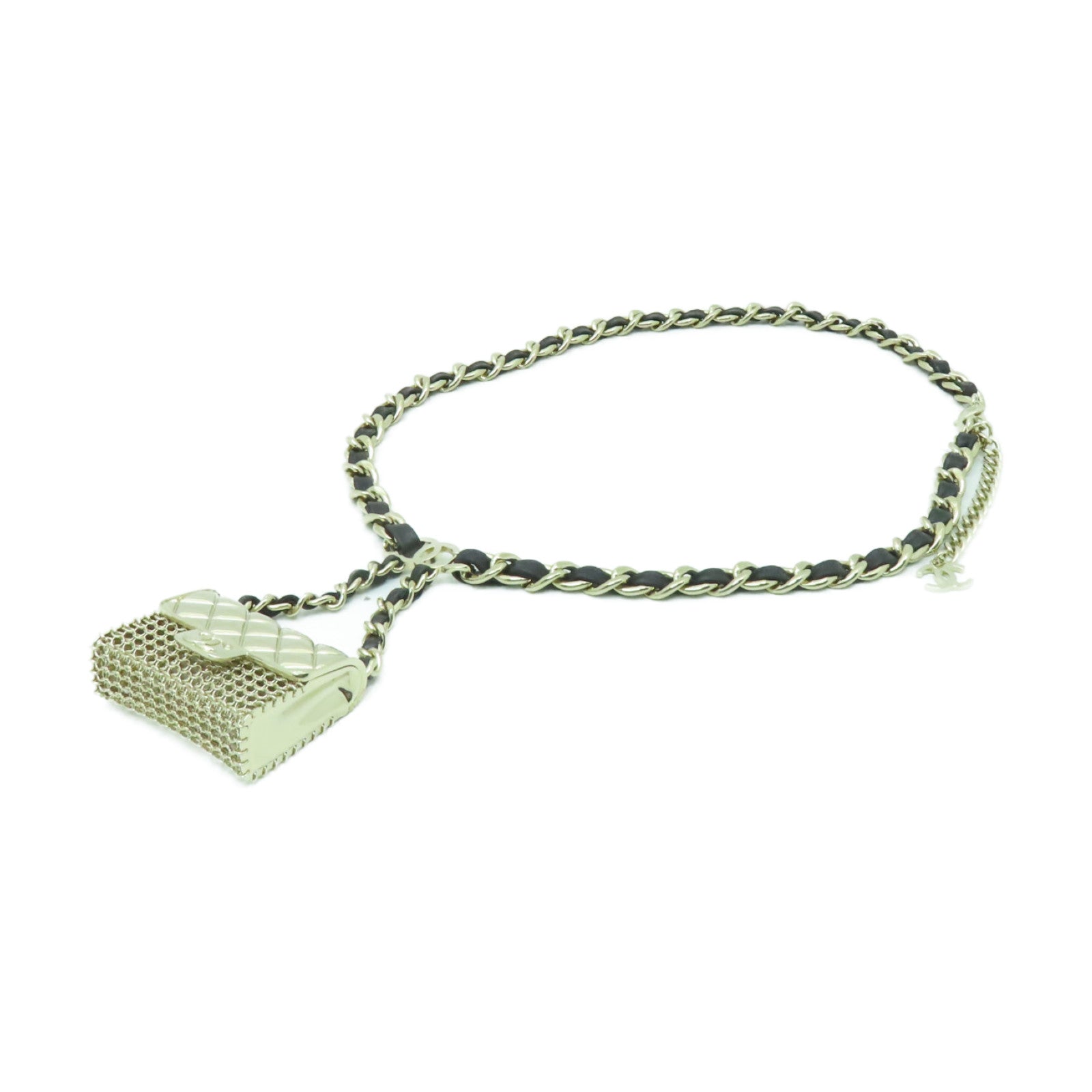 CHANEL 金屬/皮革Belt金扣皮帶黒色/金色