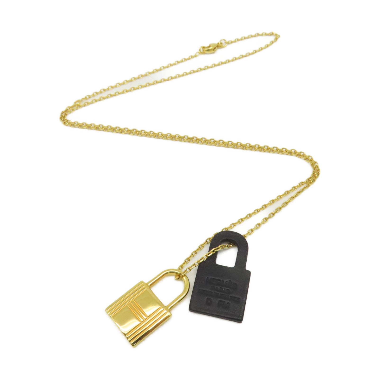HERMES 金屬/Swift皮革O' Kelly Necklace項鍊金色/黑色