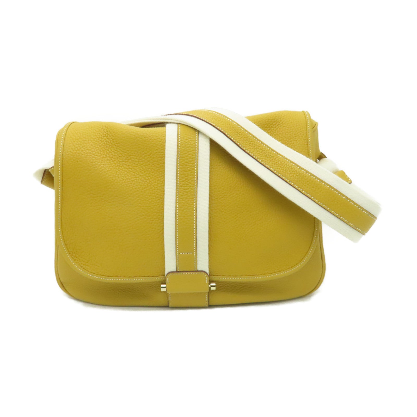 HERMES Clemence皮革Bourlingue金扣肩背袋黃色