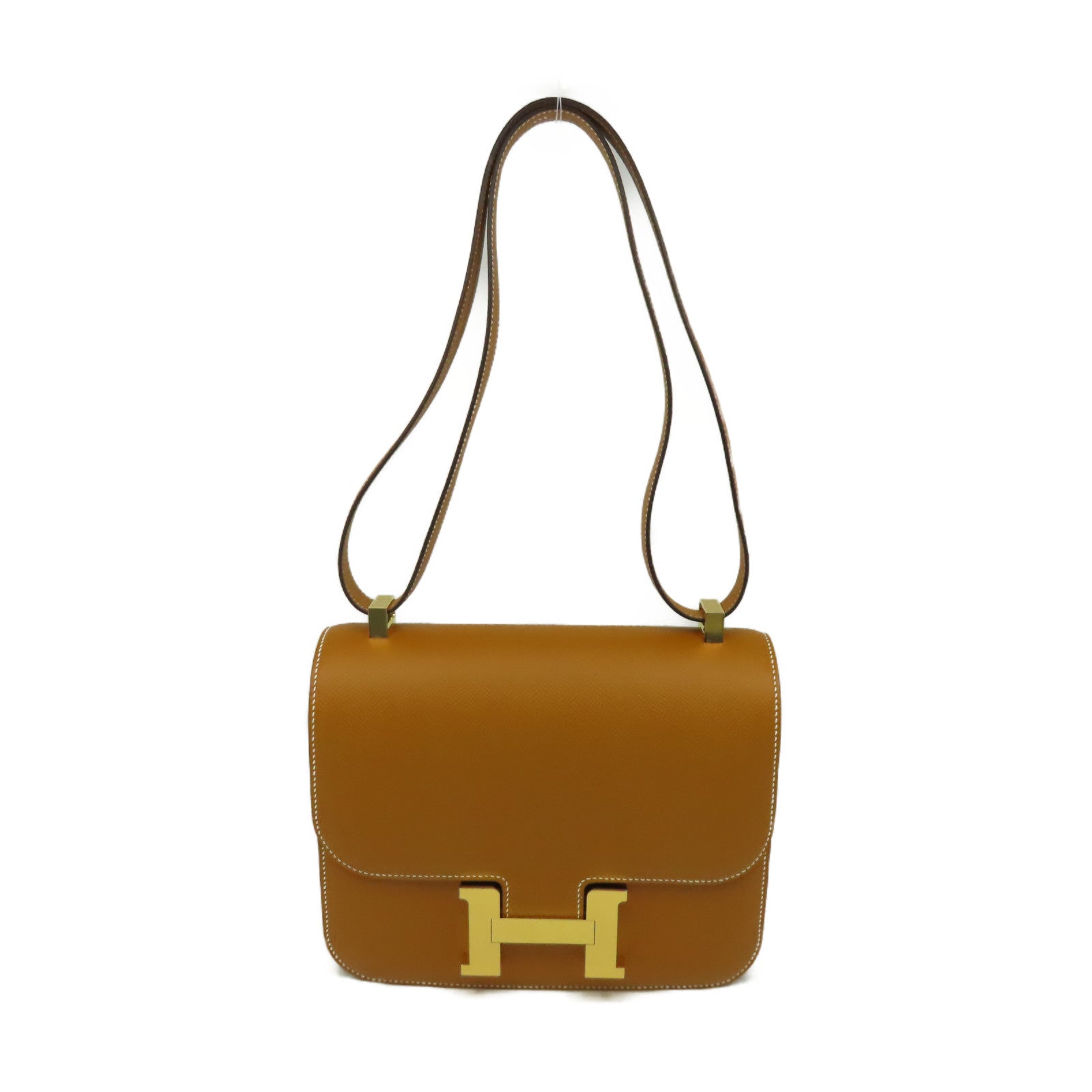 HERMES Epsom皮革Constance 24 Shoulder Bag金扣肩背袋Toffee太妃糖色