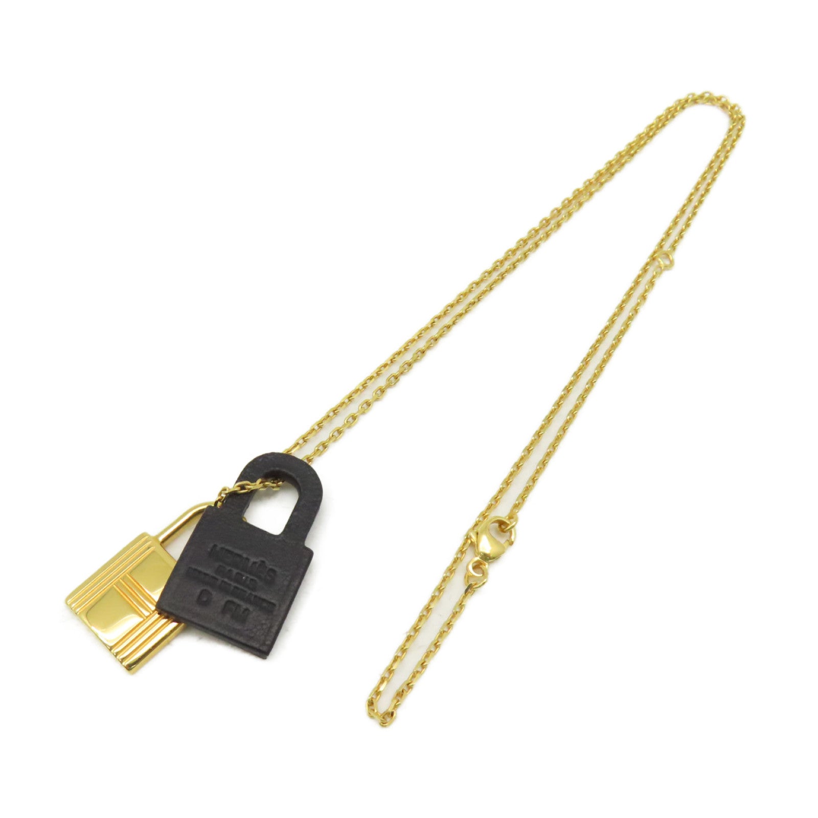 HERMES 金屬/Swift皮革O' Kelly Necklace項鍊金色/黑色