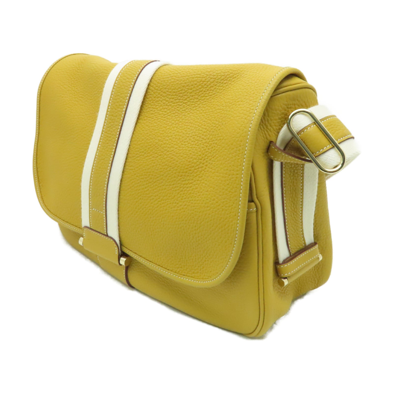 HERMES Clemence皮革Bourlingue金扣肩背袋黃色