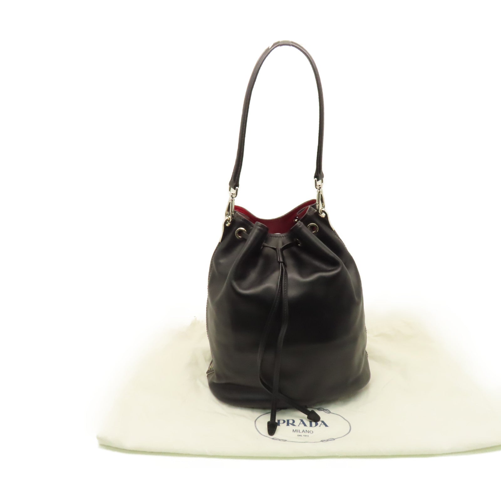 PRADA 牛皮皮革Shoulder Bag肩背袋黑色/紅色