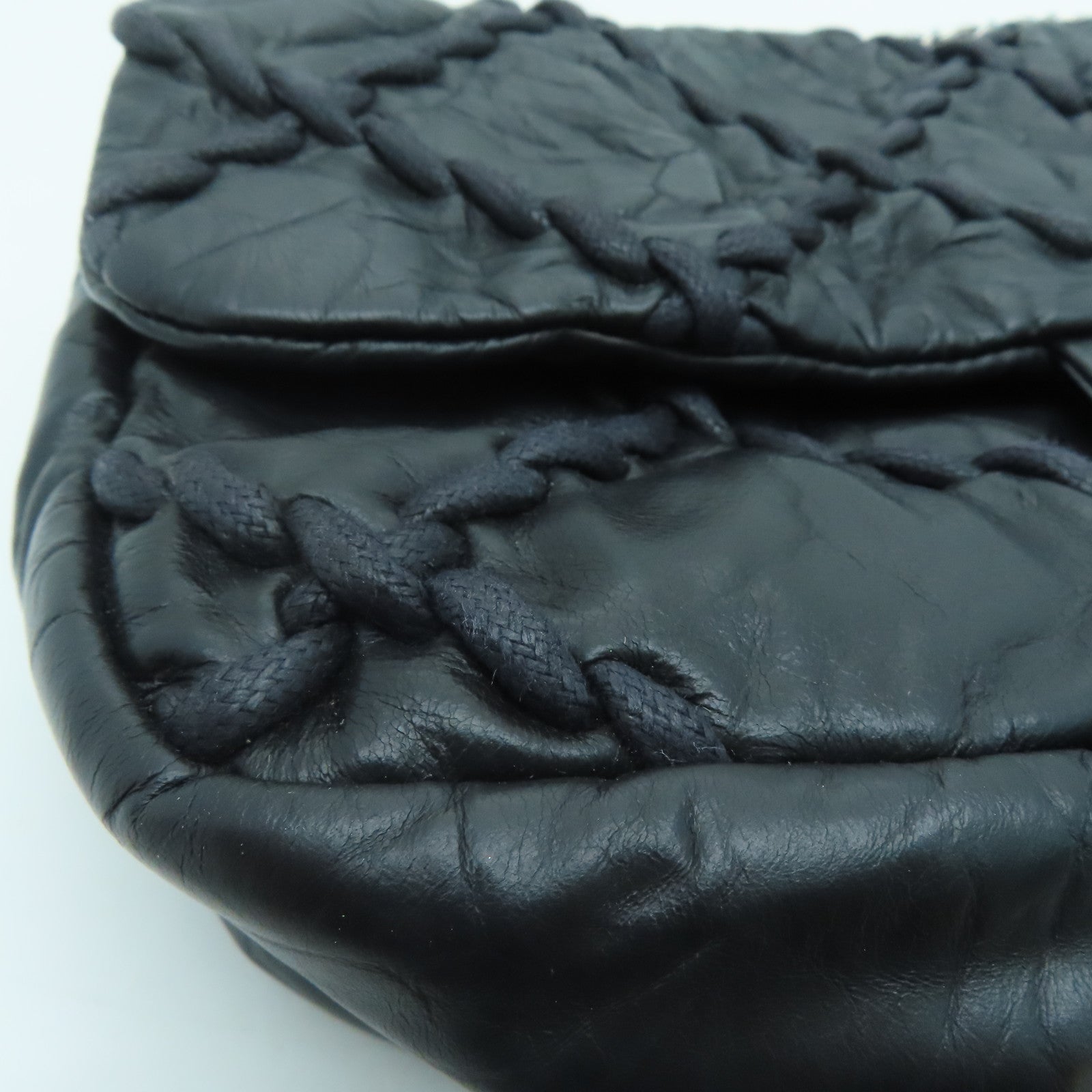 CHANEL 菱格牛皮皮革Chain Shoulder Bag銀扣肩背袋黑色