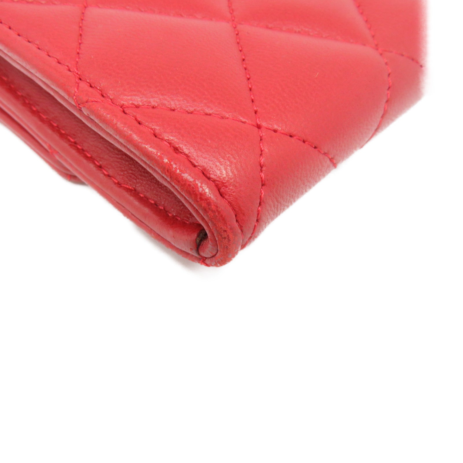 CHANEL rhombus sheepskin leather Long Wallet silver buckle long wallet red