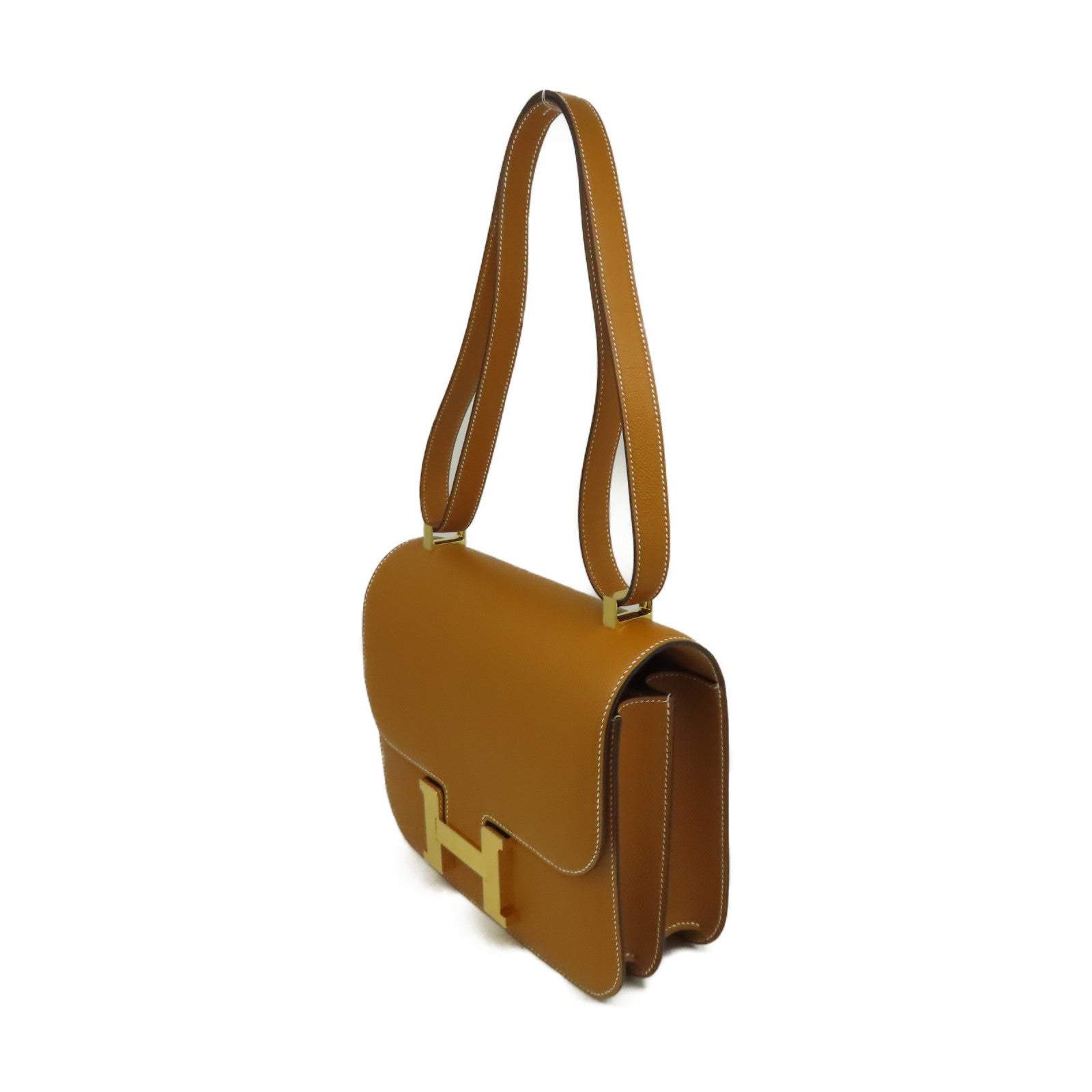 HERMES Epsom皮革Constance 24 Shoulder Bag金扣肩背袋Toffee太妃糖色