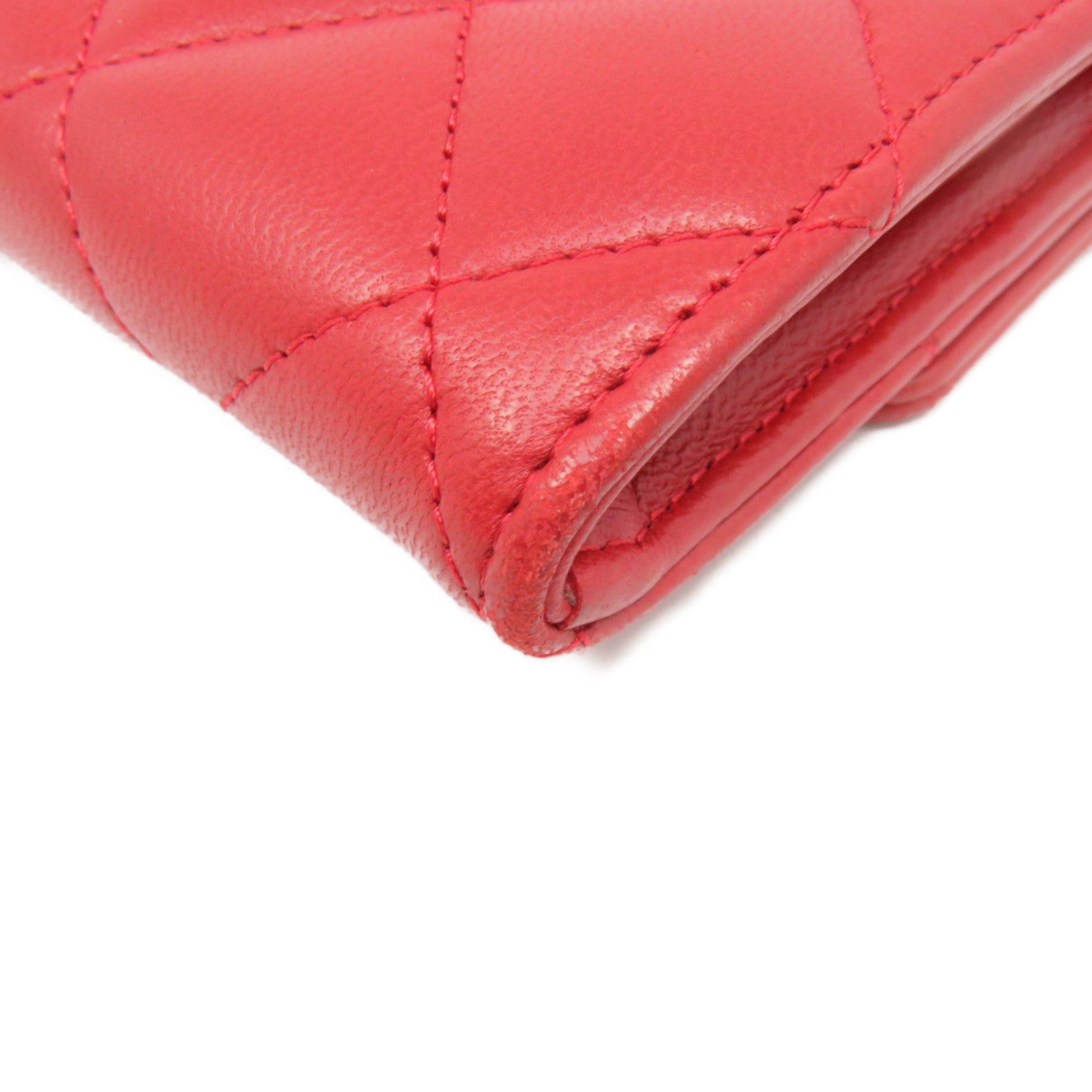 CHANEL rhombus sheepskin leather Long Wallet silver buckle long wallet red