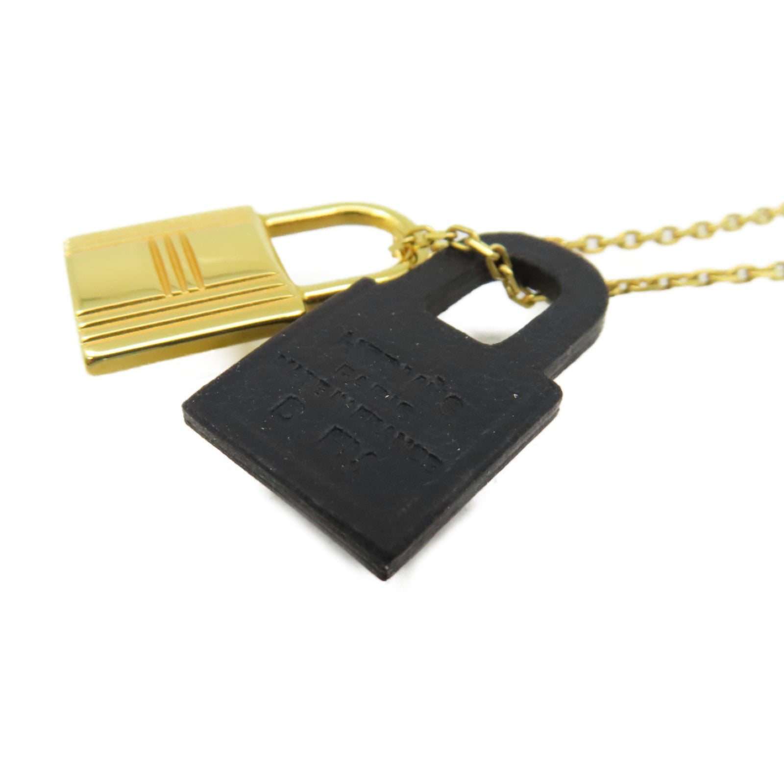 HERMES 金屬/Swift皮革O' Kelly Necklace項鍊金色/黑色