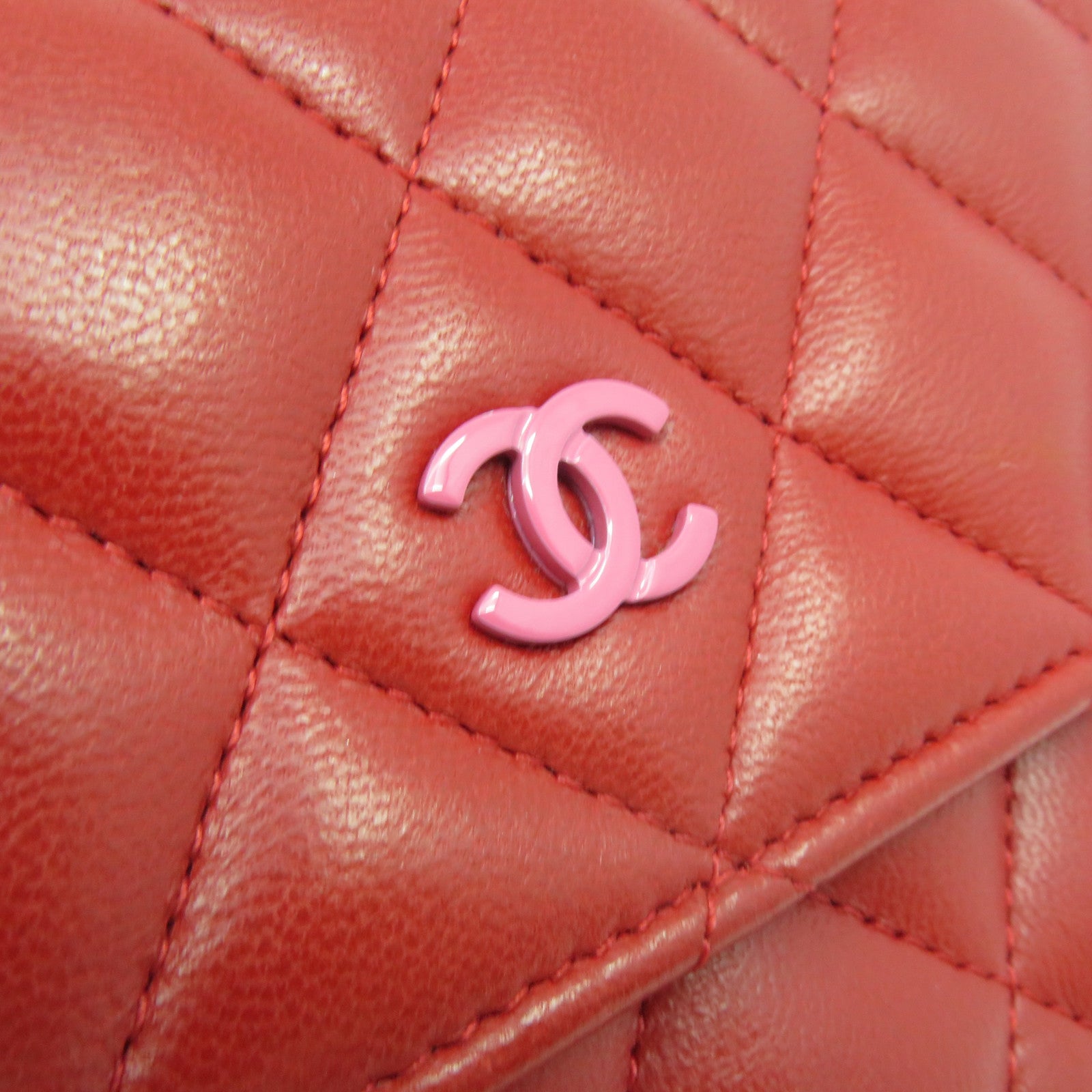 CHANEL rhombus sheepskin leather Long Wallet silver buckle long wallet red