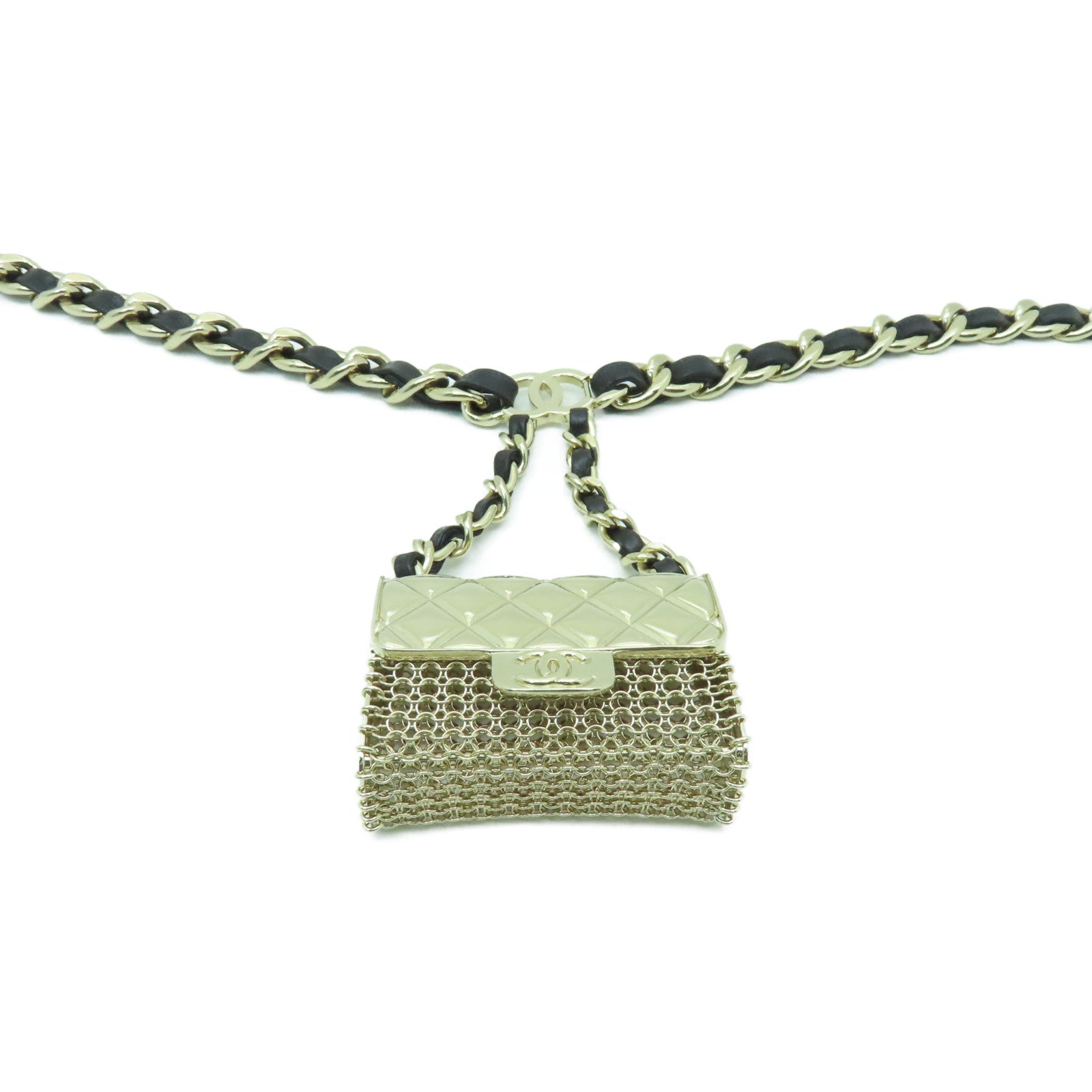 CHANEL 金屬/皮革Belt金扣皮帶黒色/金色