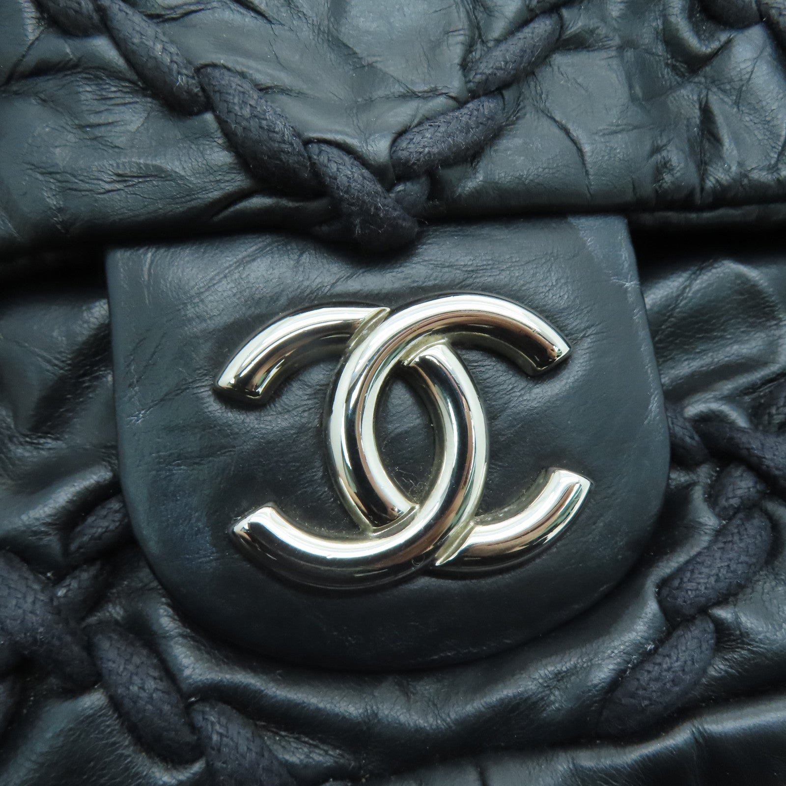 CHANEL 菱格牛皮皮革Chain Shoulder Bag銀扣肩背袋黑色