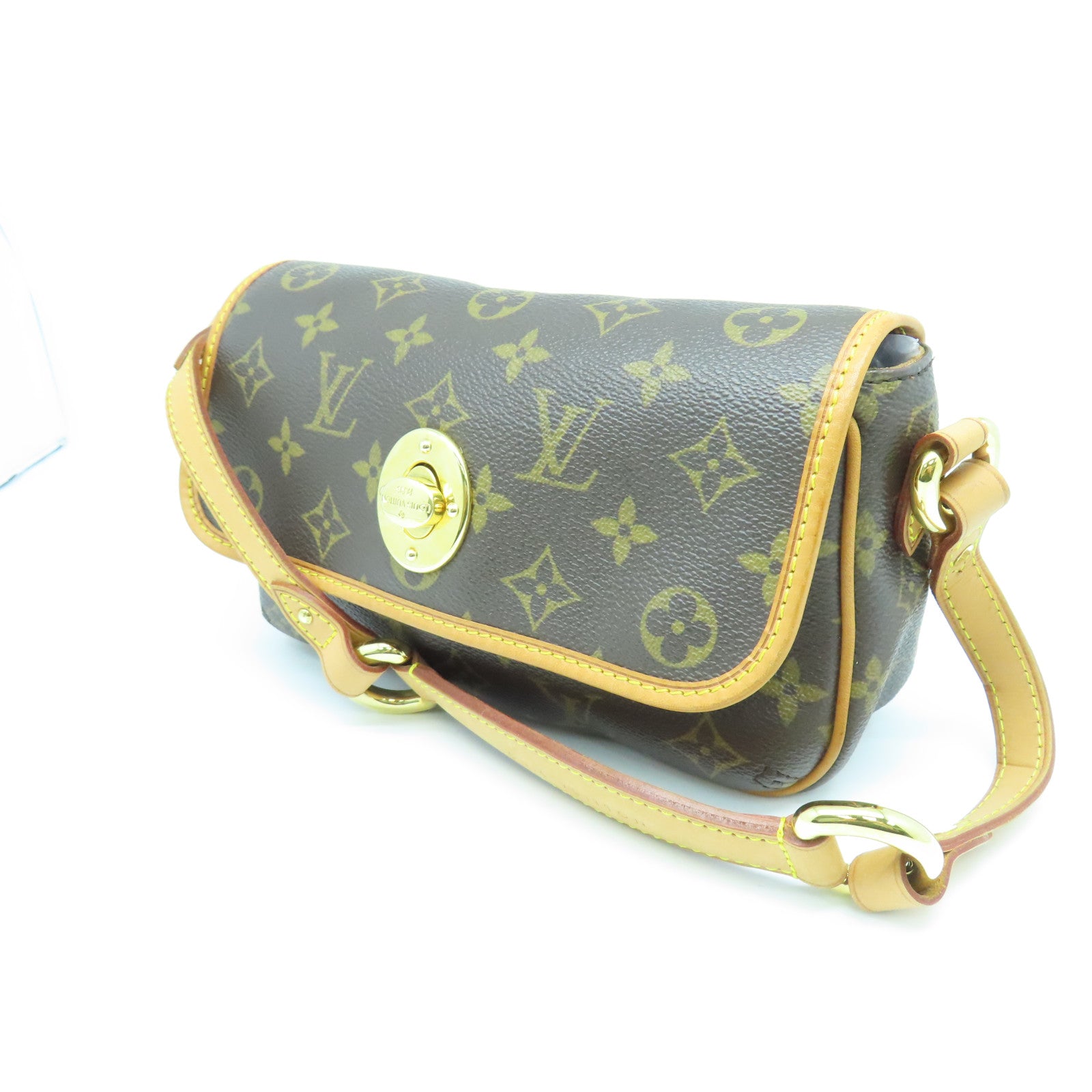 LOUIS VUITTON Monogram Tikal PM Gold Buckle Shoulder Bag Brown