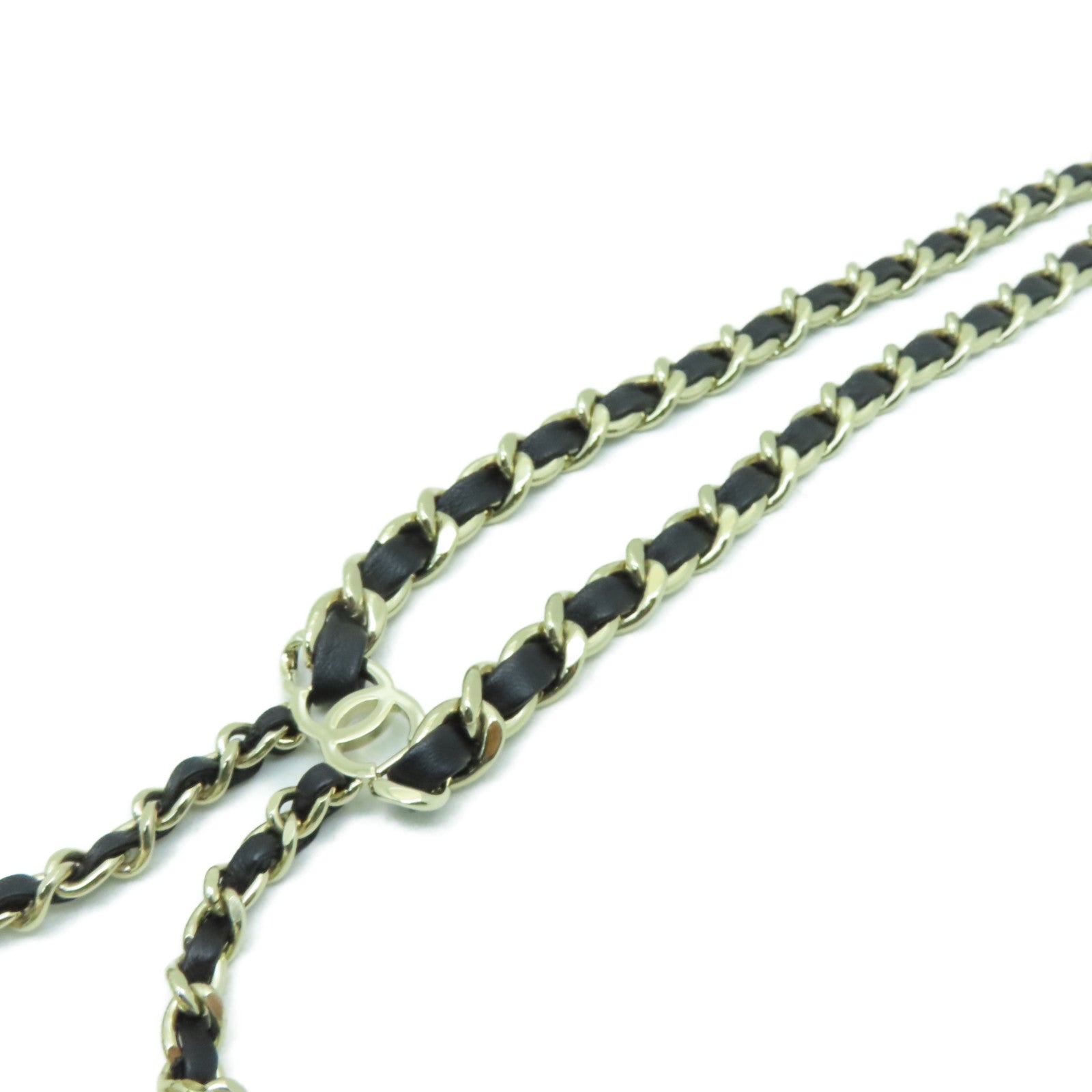 CHANEL 金屬/皮革Belt金扣皮帶黒色/金色