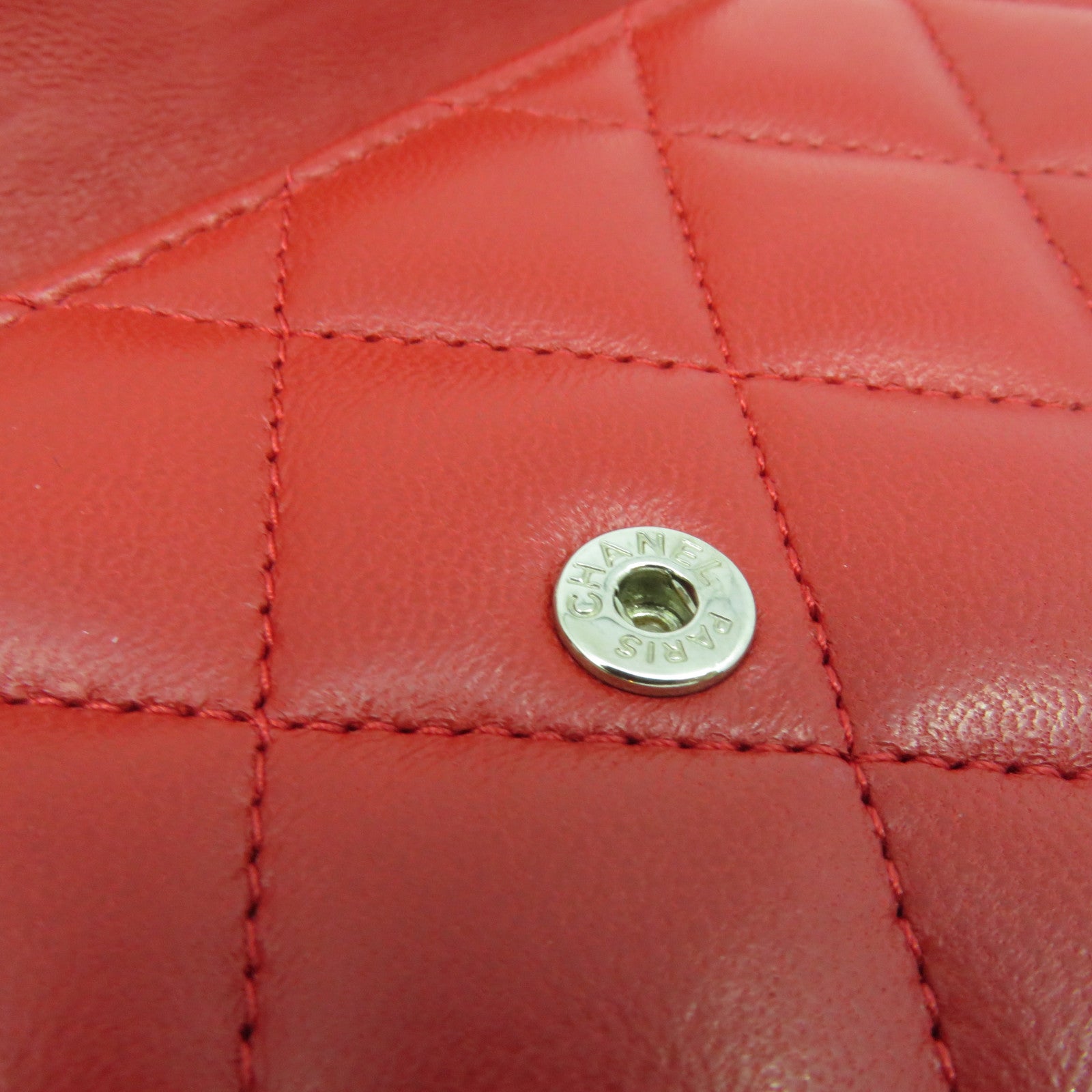 CHANEL rhombus sheepskin leather Long Wallet silver buckle long wallet red