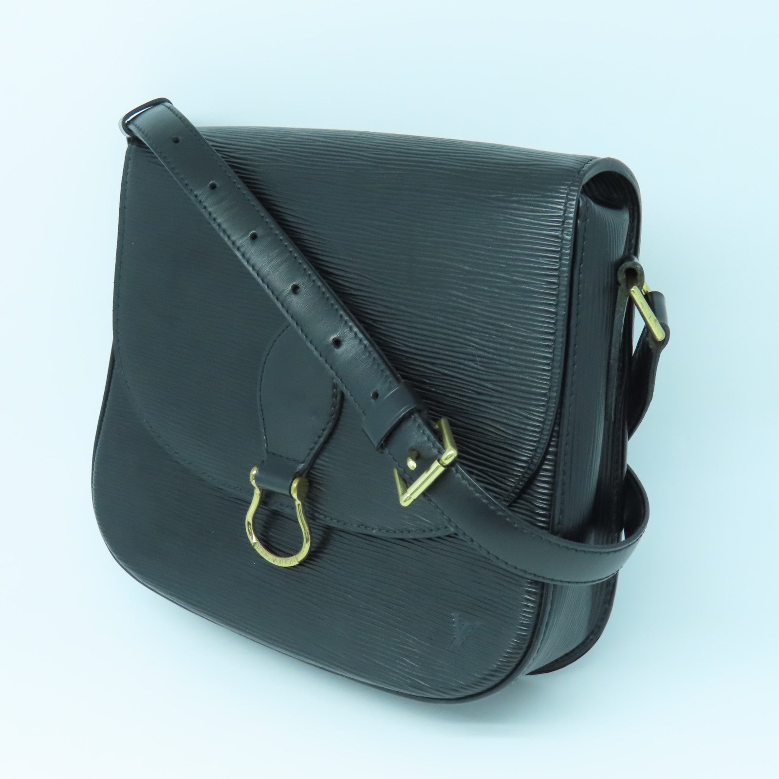 LOUIS VUITTON Epi Saint Cloud Gold Buckle Shoulder Bag Black