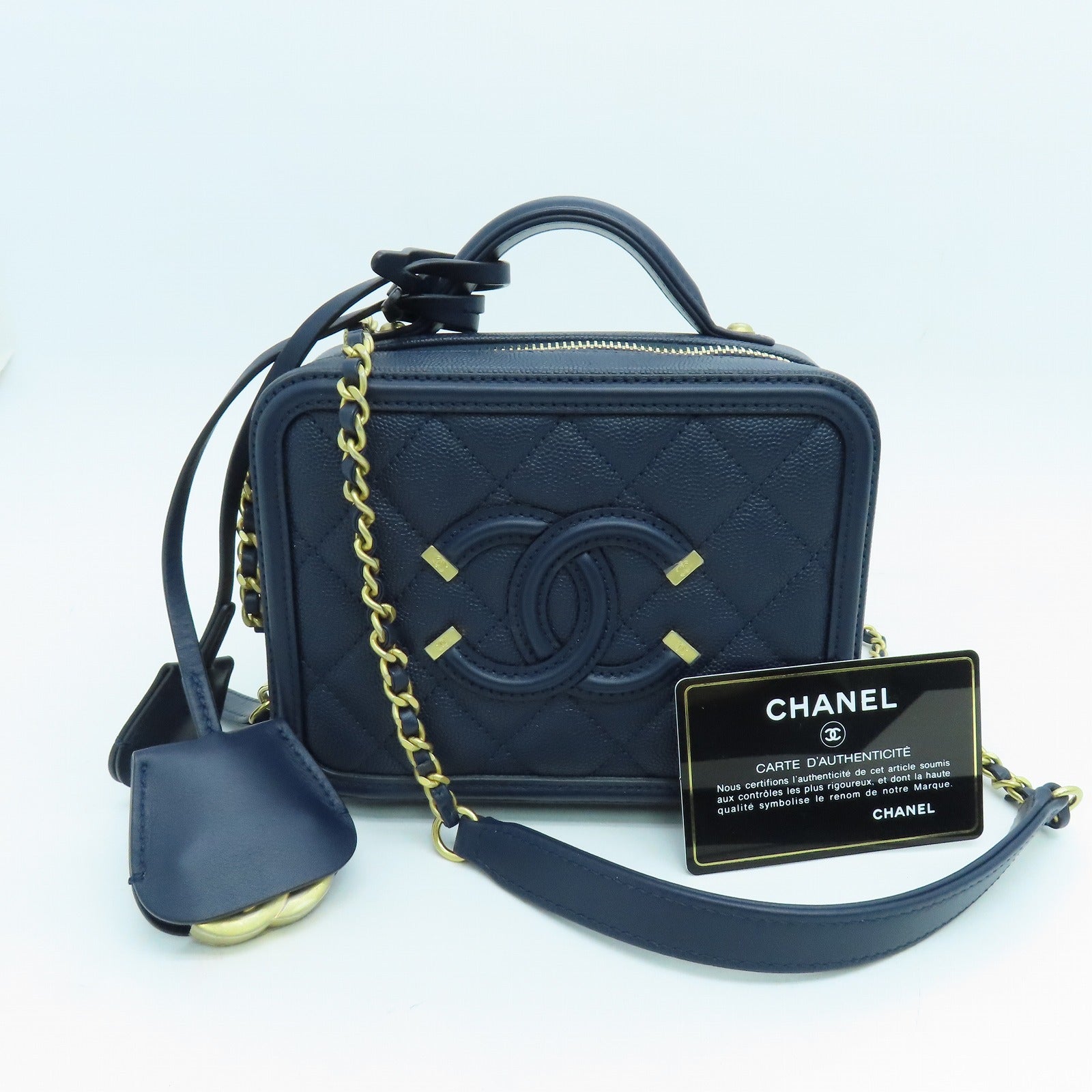 CHANEL 菱格牛皮皮革Shoulder Bag金扣两用手挽肩背袋蓝色