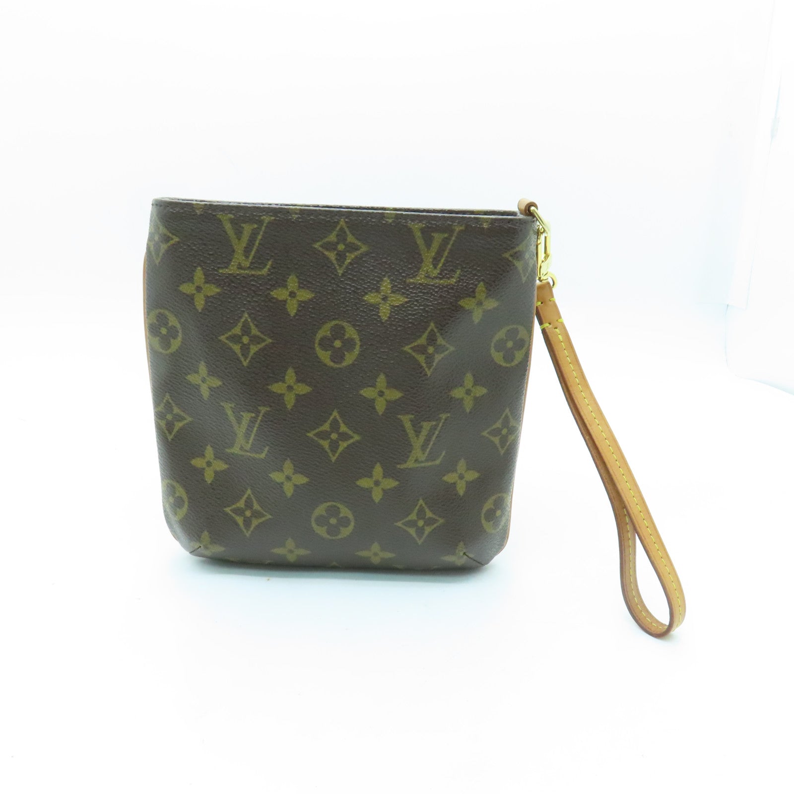LOUIS VUITTON Monogram Partition Pouch金扣手提包棕色