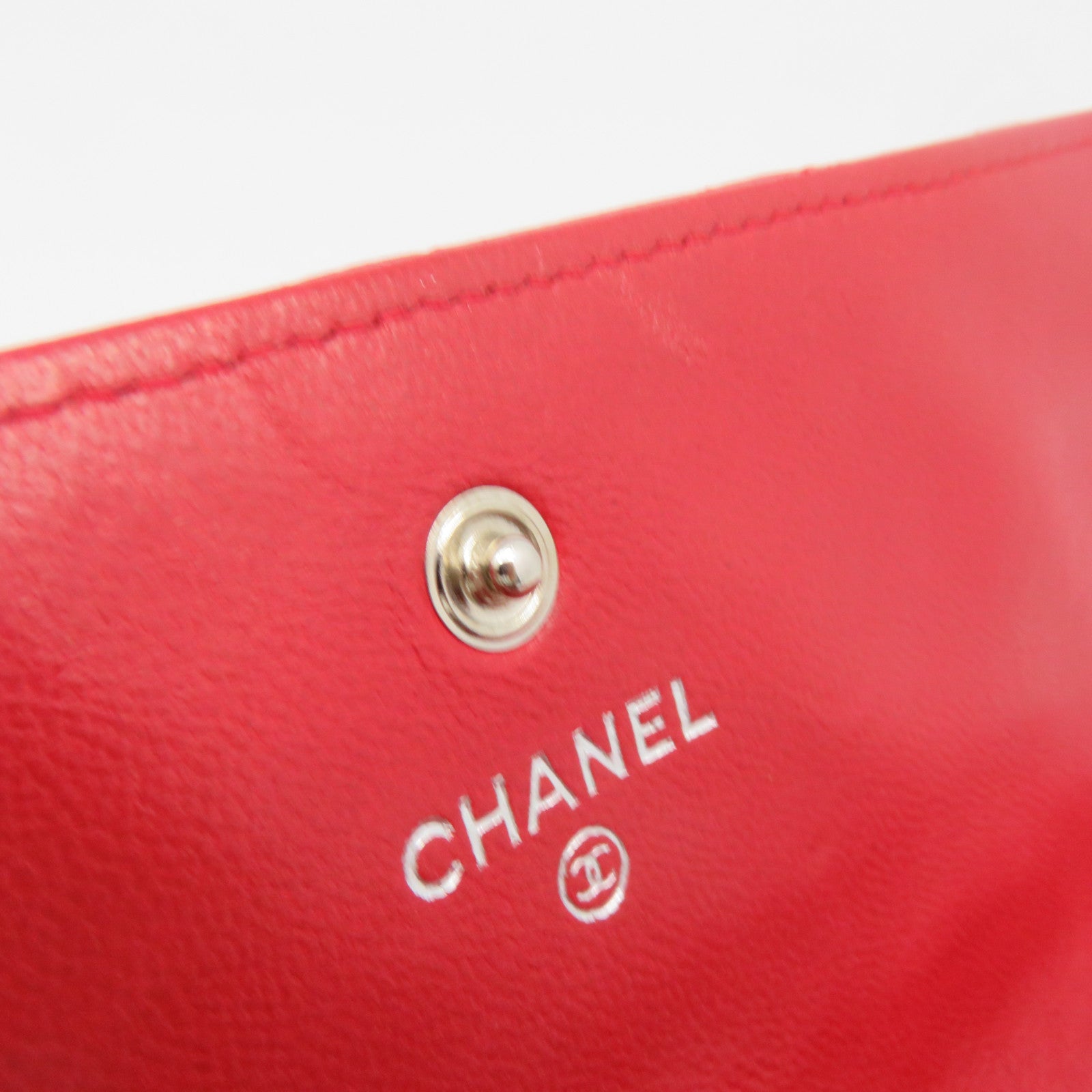 CHANEL rhombus sheepskin leather Long Wallet silver buckle long wallet red