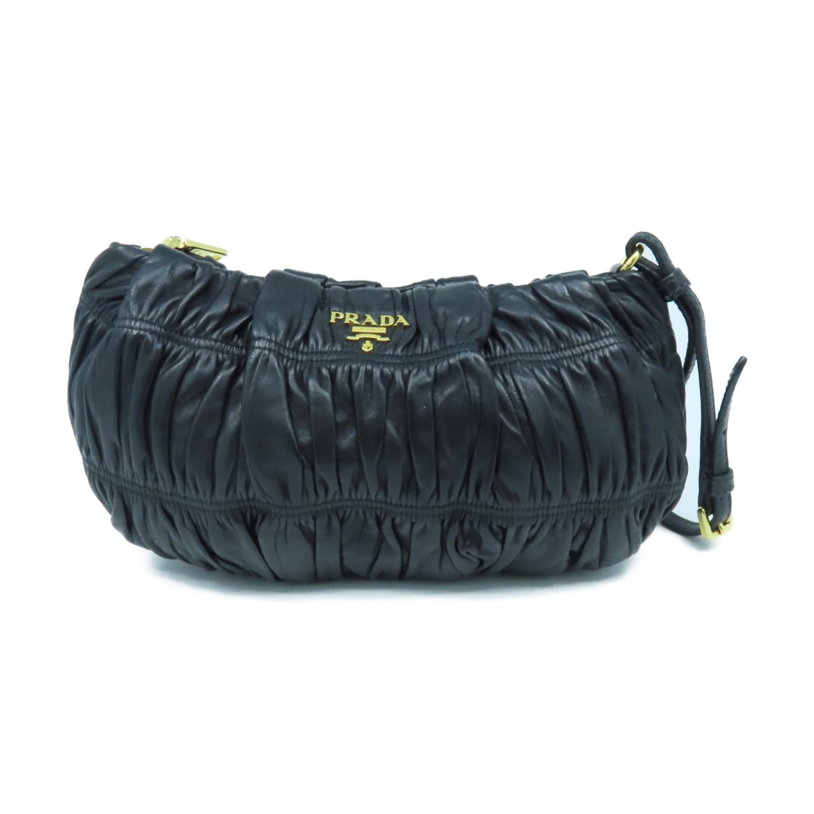 PRADA 牛皮皮革Nappa Gaufre Wristlet金扣手拿包黑色