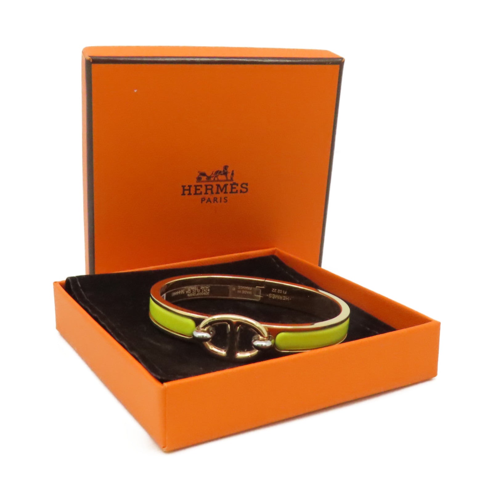 HERMES 金屬/琺瑯Mini Clic Chaine d'Ancre Bracelet金扣手鐲檸檬黃色/金色