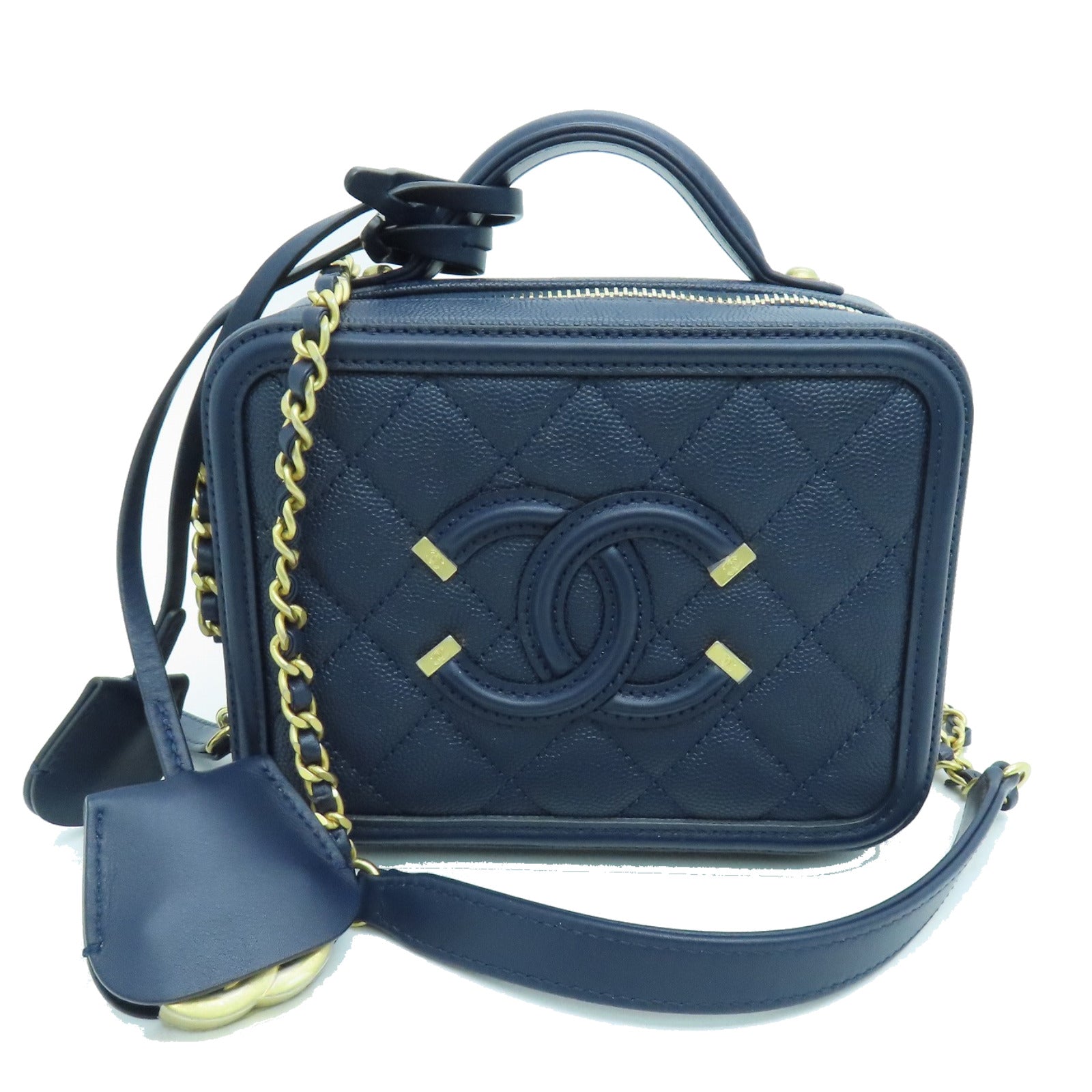CHANEL 菱格牛皮皮革Shoulder Bag金扣两用手挽肩背袋蓝色