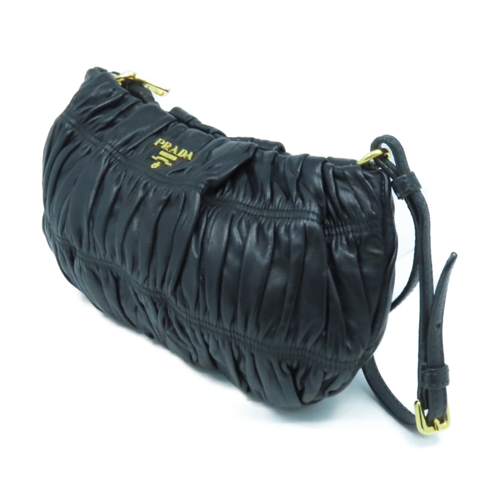 PRADA 牛皮皮革Nappa Gaufre Wristlet金扣手拿包黑色