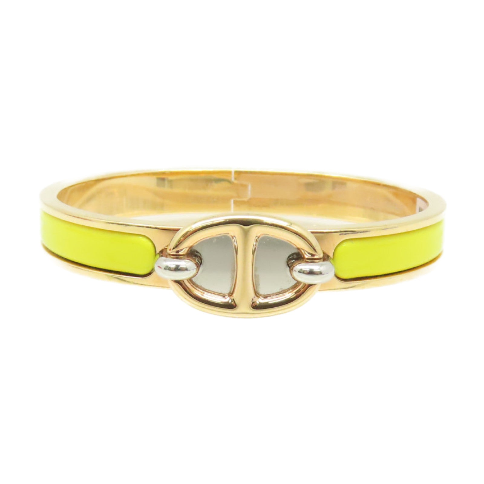 HERMES 金屬/琺瑯Mini Clic Chaine d'Ancre Bracelet金扣手鐲檸檬黃色/金色