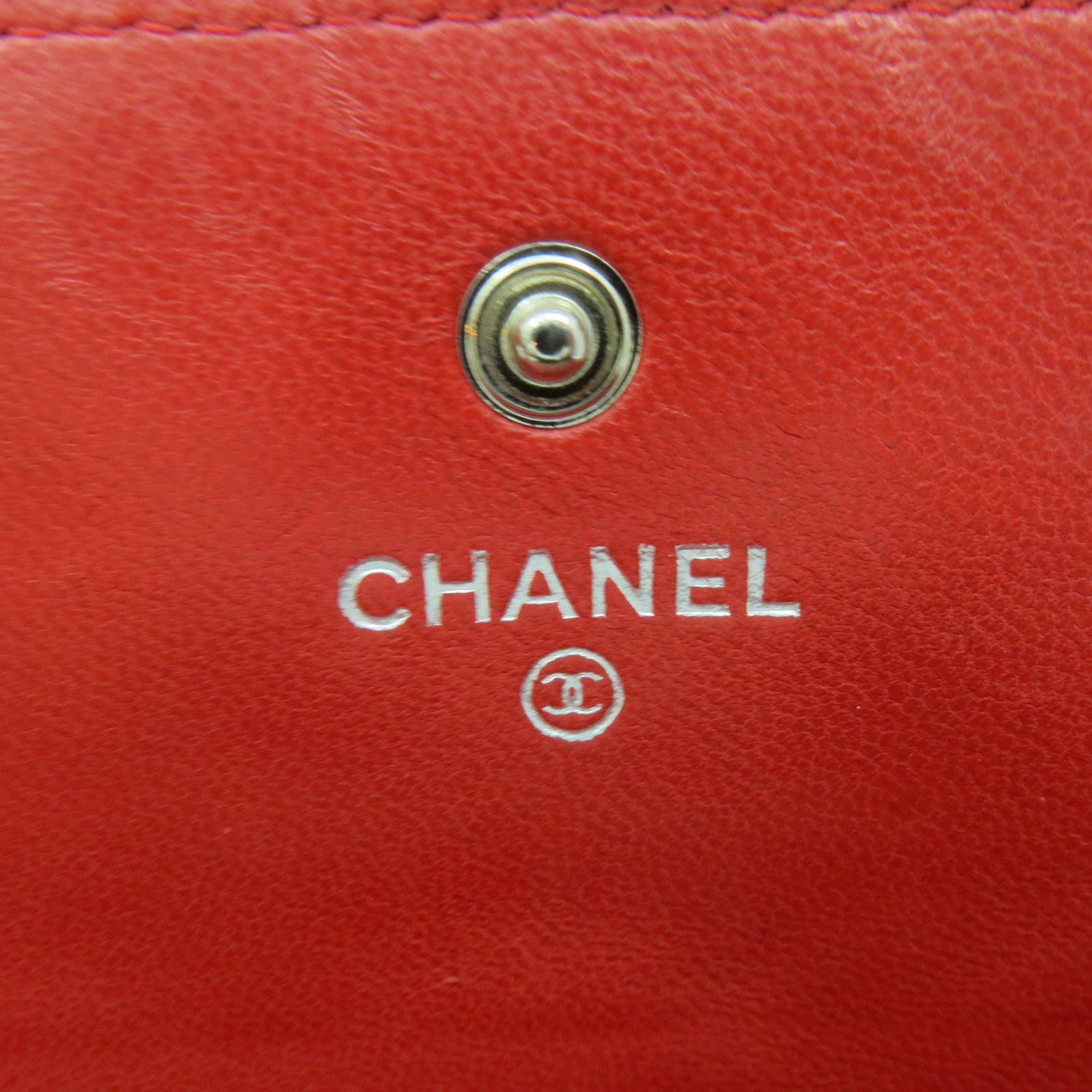 CHANEL rhombus sheepskin leather Long Wallet silver buckle long wallet red