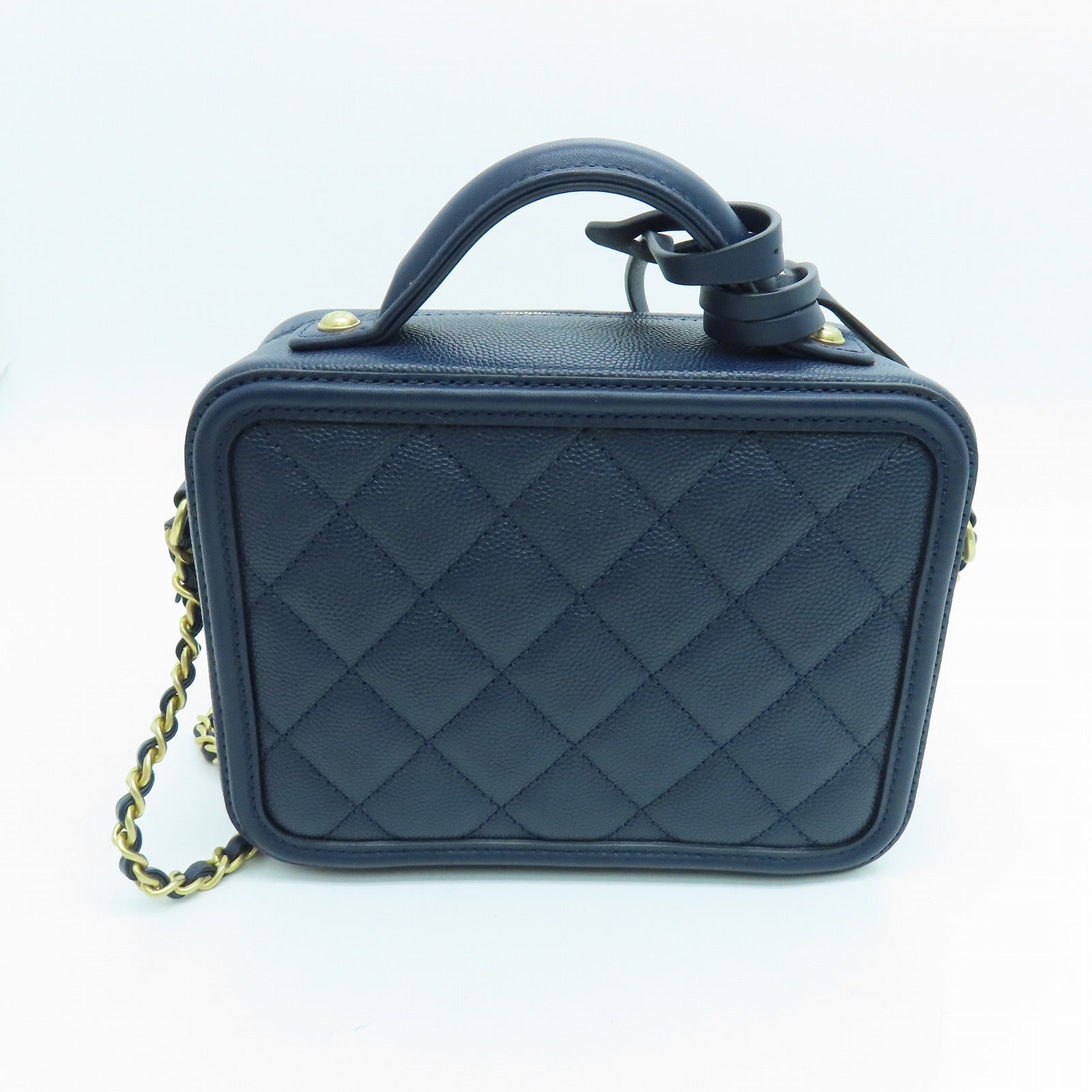 CHANEL 菱格牛皮皮革Shoulder Bag金扣两用手挽肩背袋蓝色