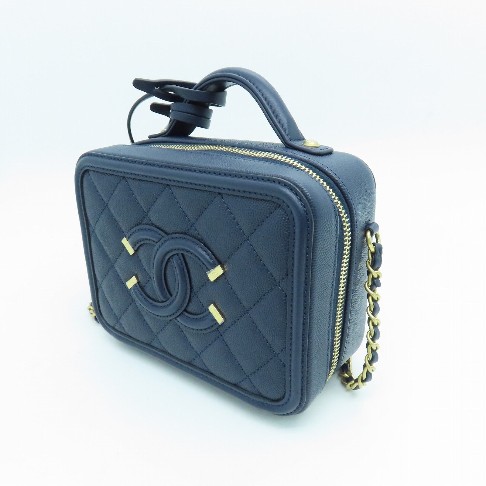 CHANEL 菱格牛皮皮革Shoulder Bag金扣两用手挽肩背袋蓝色
