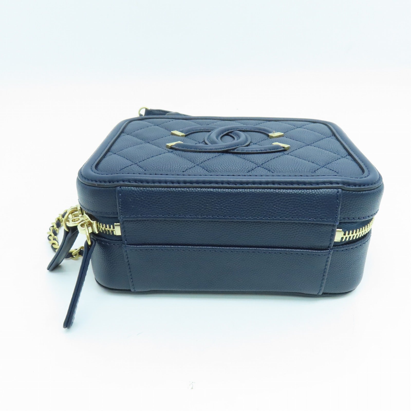 CHANEL 菱格牛皮皮革Shoulder Bag金扣两用手挽肩背袋蓝色