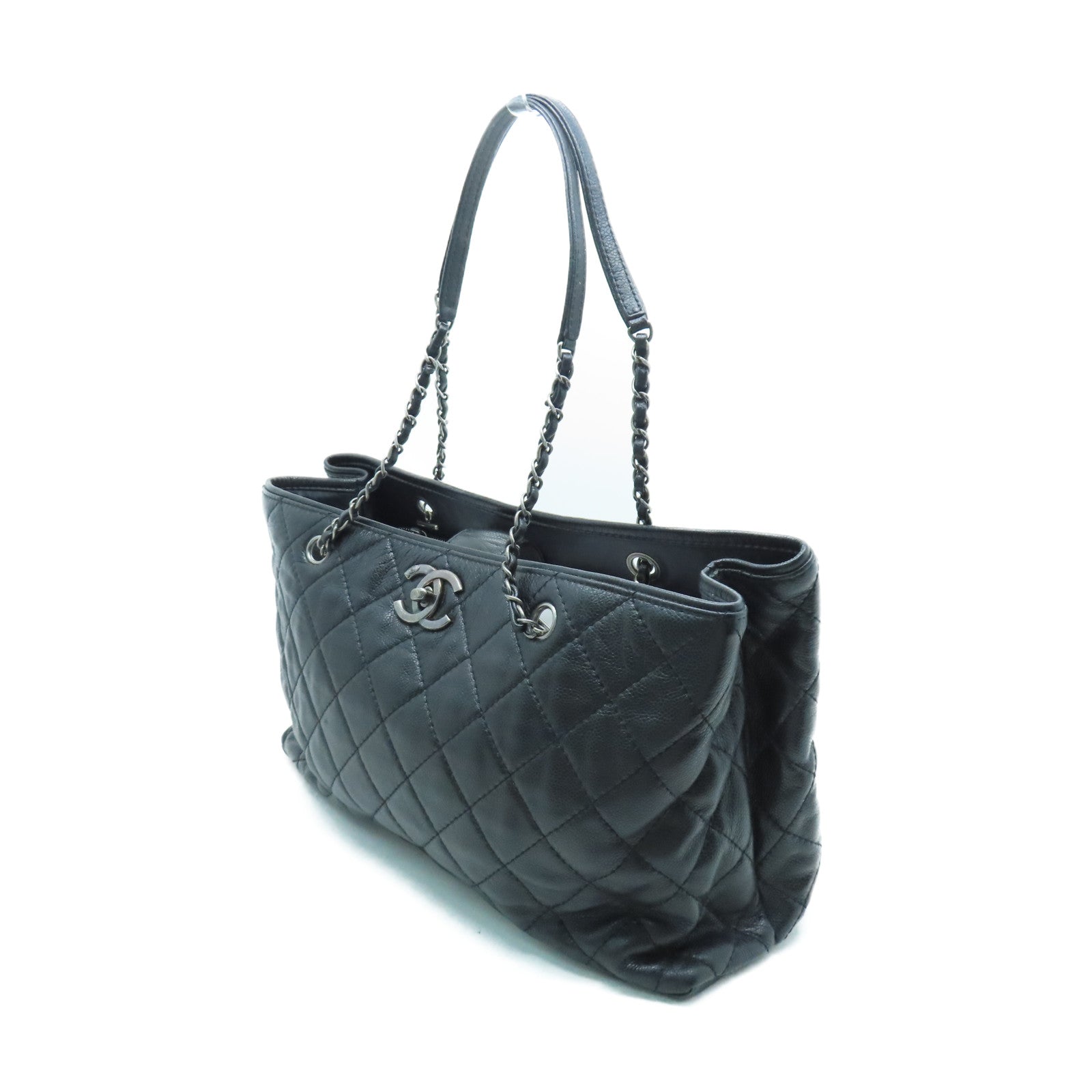 CHANEL 【激減優惠】菱格Caviar皮革Tote Bag銀扣手挽袋黑色