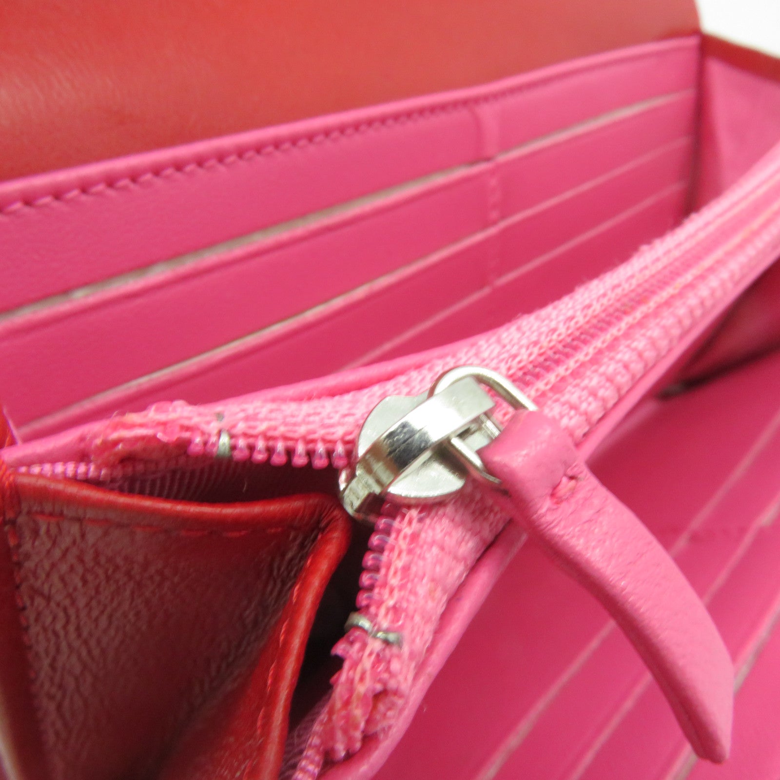 CHANEL rhombus sheepskin leather Long Wallet silver buckle long wallet red
