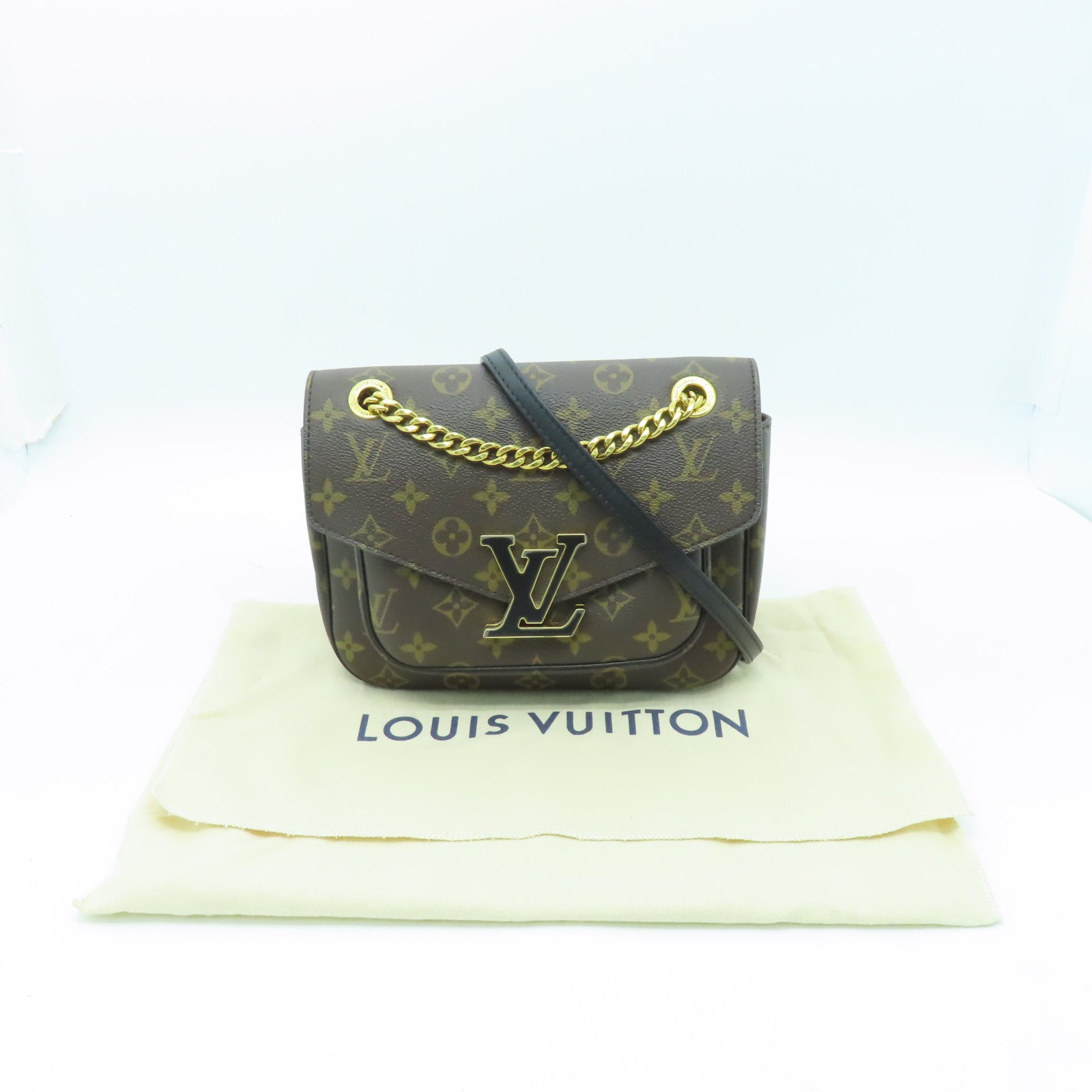 LOUIS VUITTON Monogram Passy金扣鏈帶肩背袋啡色