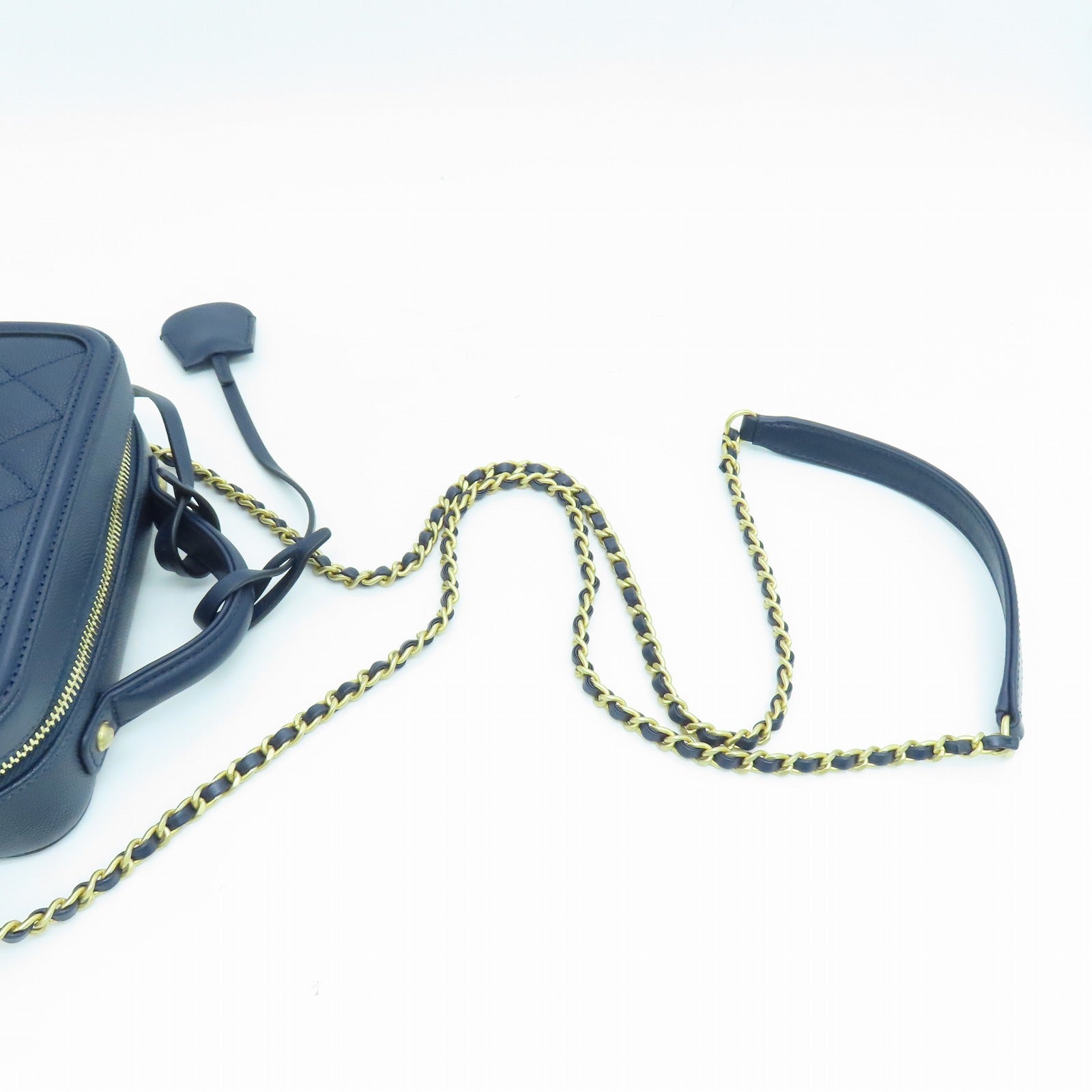 CHANEL 菱格牛皮皮革Shoulder Bag金扣两用手挽肩背袋蓝色