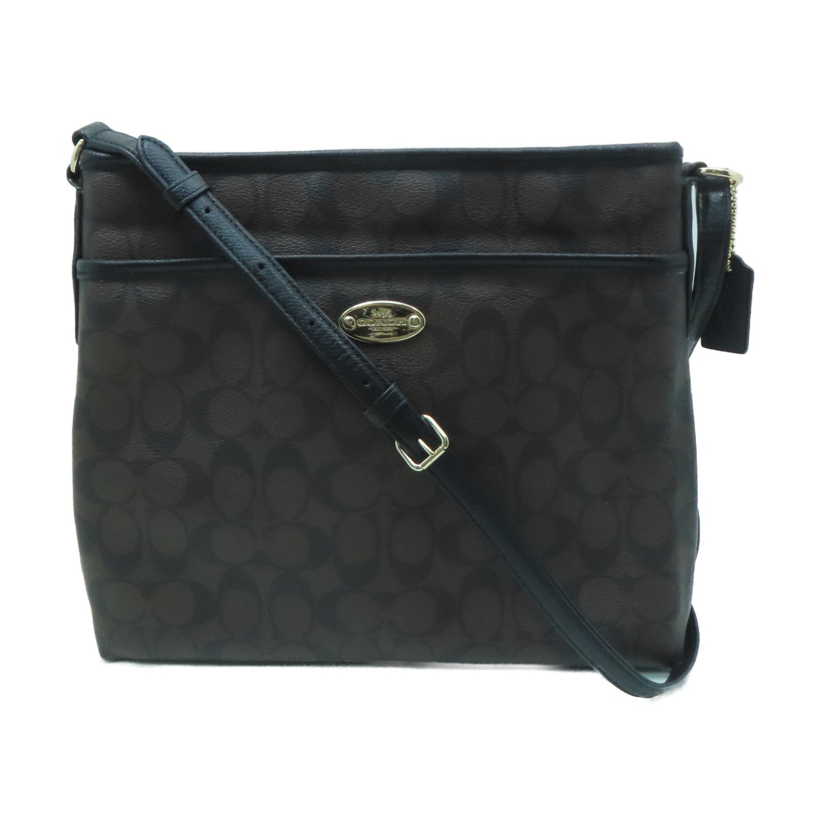 COACH 塗層帆布Signature File Shoulder Bag金扣肩背袋啡色