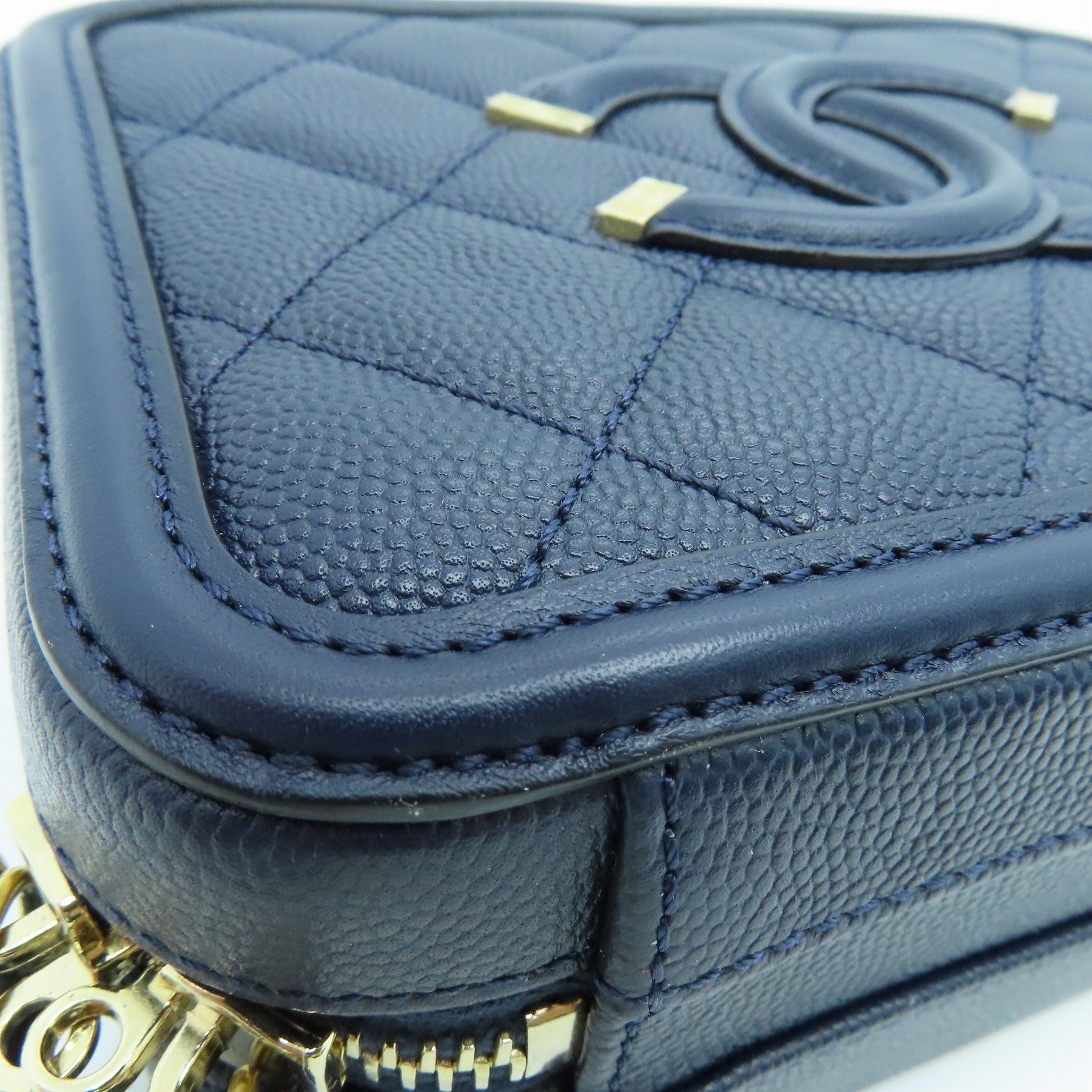 CHANEL 菱格牛皮皮革Shoulder Bag金扣两用手挽肩背袋蓝色