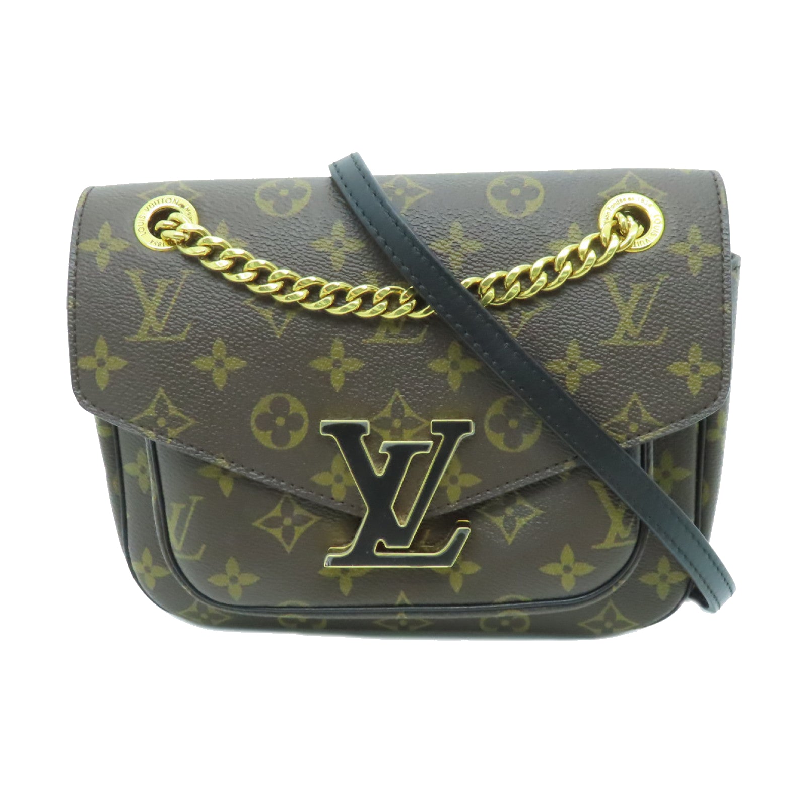 LOUIS VUITTON Monogram Passy金扣鏈帶肩背袋啡色