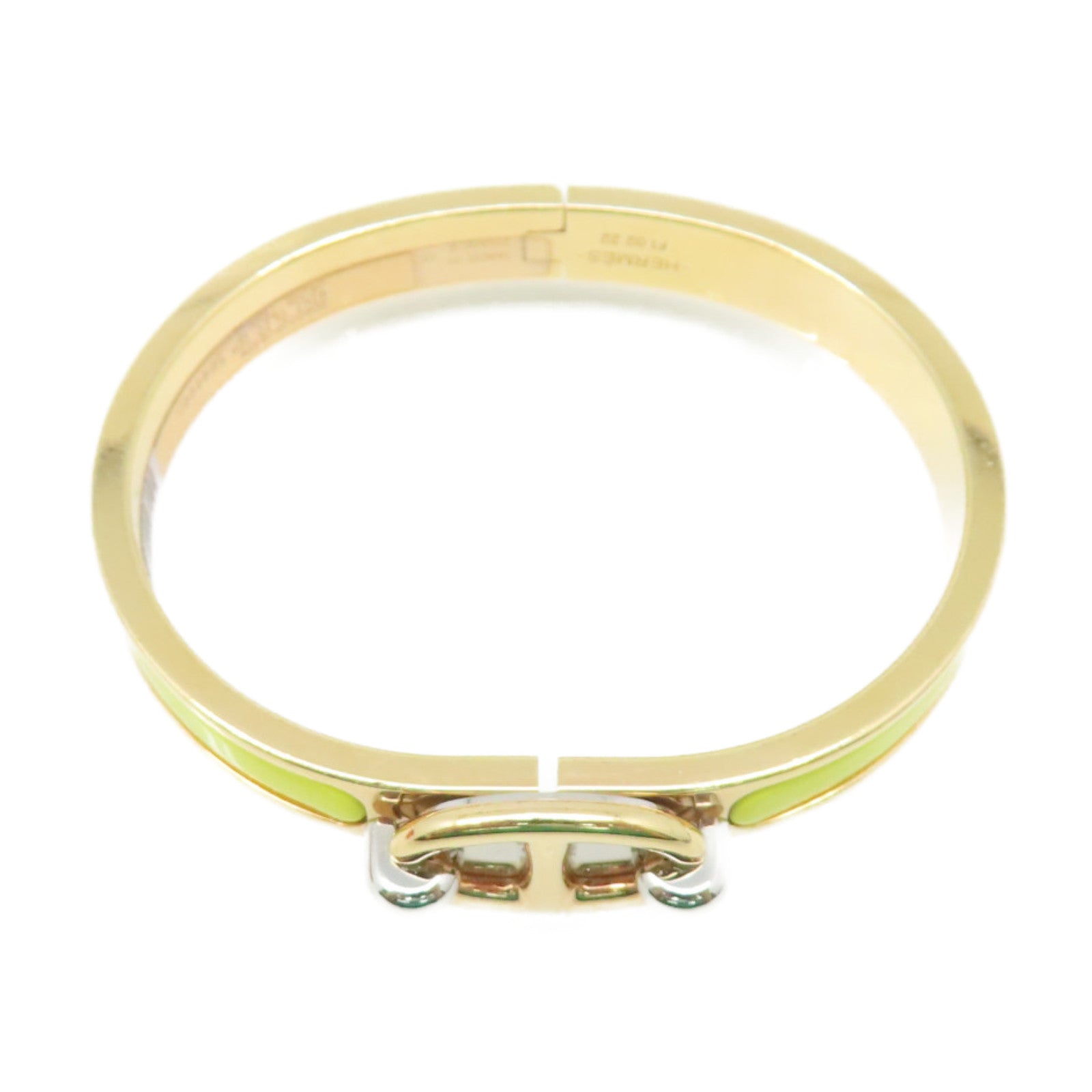 HERMES 金屬/琺瑯Mini Clic Chaine d'Ancre Bracelet金扣手鐲檸檬黃色/金色