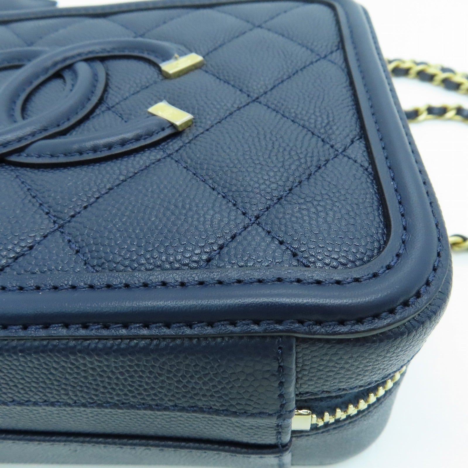 CHANEL 菱格牛皮皮革Shoulder Bag金扣两用手挽肩背袋蓝色